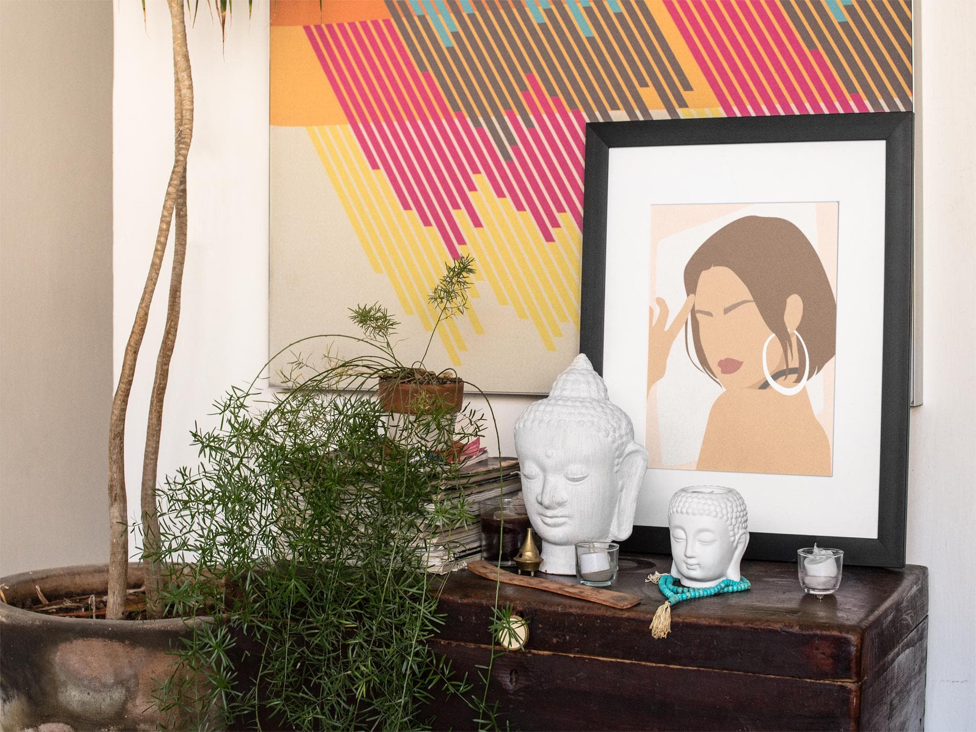 Minimalist Woman Portrait Print – Bob Haircut & Hoop Earrings, Modern Neutral Wall Art - image 4