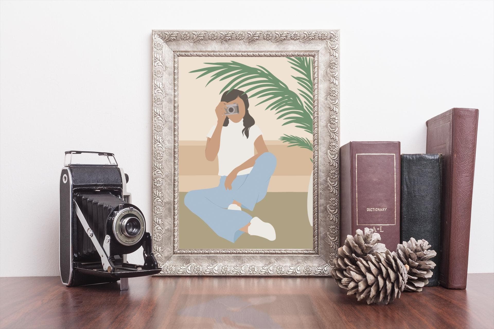 Minimalist Photographer Woman Print – Neutral Green Illustration, Contemporary Home Office Decor - image 4
