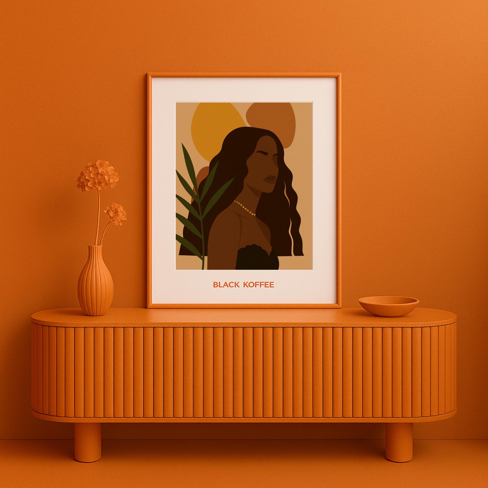 Afrocentric Woman Portrait Print – Brown & Gold Abstract Illustration, Modern Minimalist Boho Wall Art - image 4