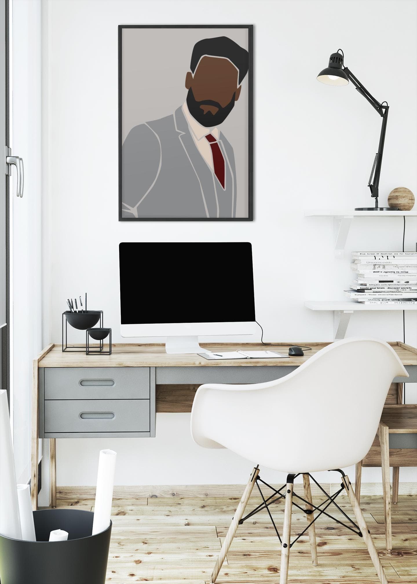 Black Man Portrait Art Print – Grey Suit Illustration, Modern Afrocentric Home & Gallery Decor - image 5
