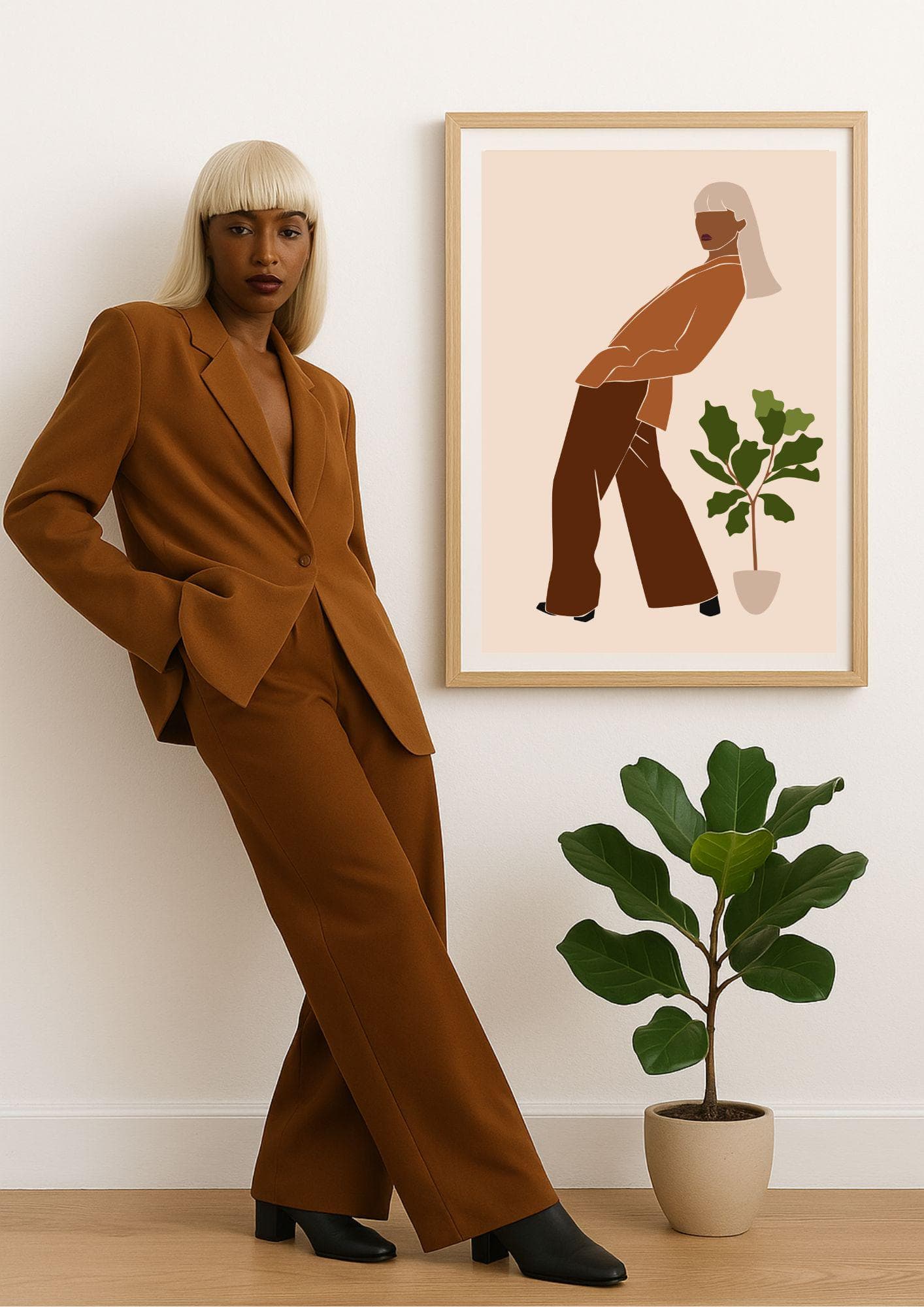 Fashion Silhouette Wall Art – Neutral Tones Illustration, Digital Download (A3/A4 + Free Phone Wallpaper) - image 5