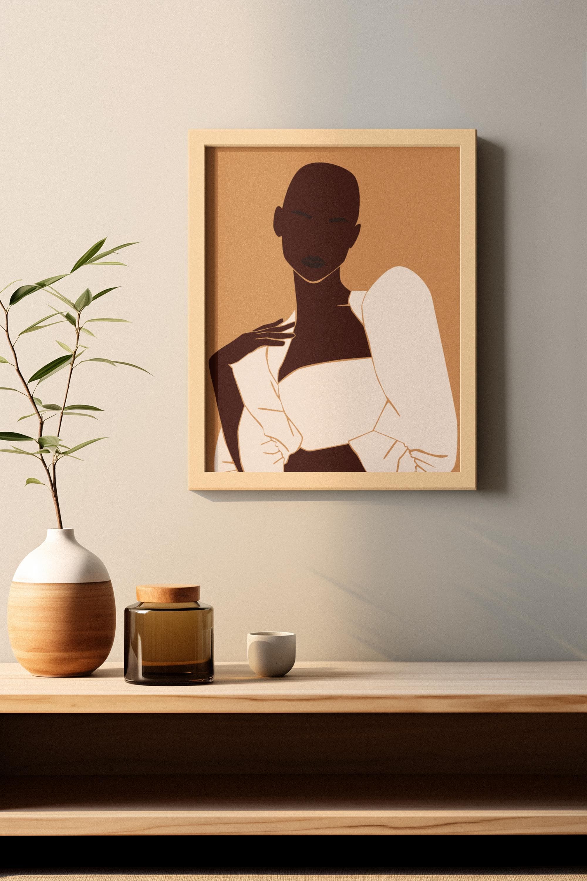 Afrocentric Portrait Art Print – Black Woman in Earth Tones, Modern Boho Wall Decor - image 4