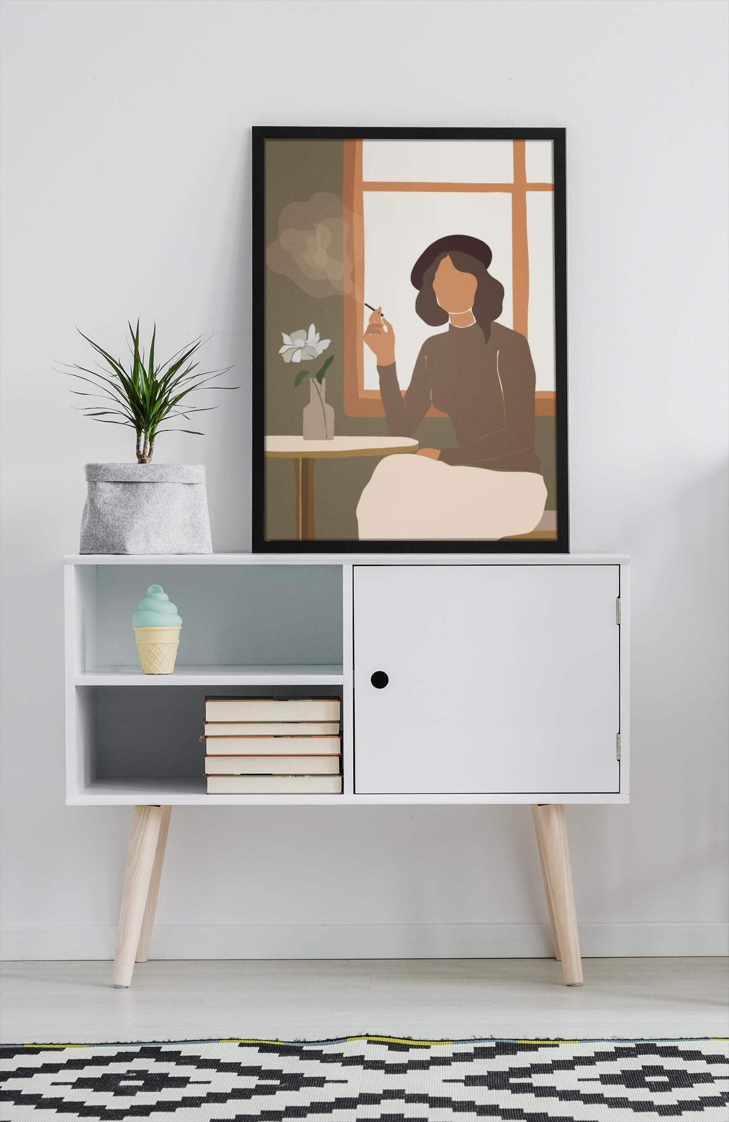 Parisian Cafe Woman Art Print – Minimalist Neutral Illustration, Modern Home & Bedroom Wall Decor - image 3