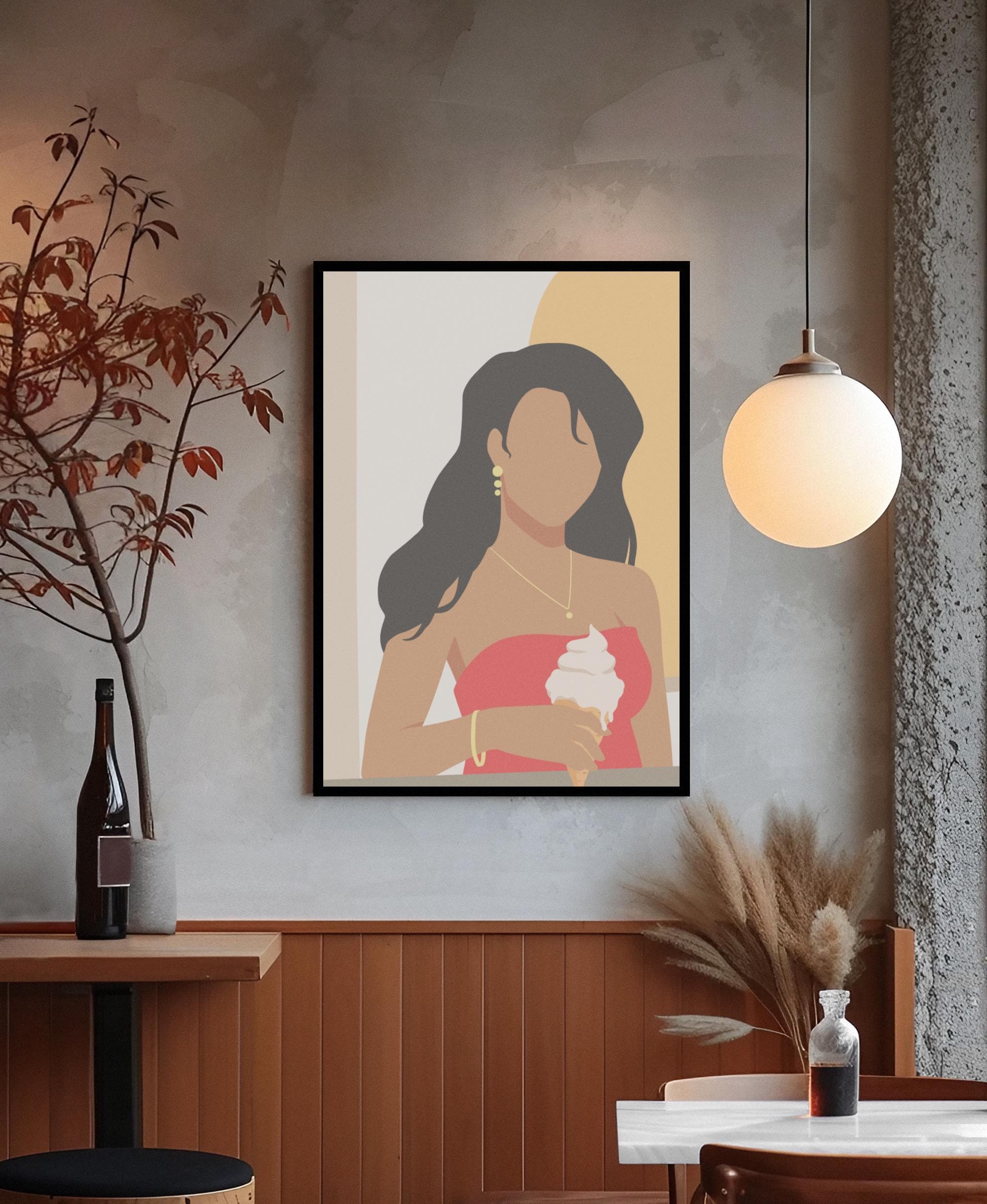 Minimalist Fashion Art Print – Woman in Coral Dress, Summer Gallery Wall Illustration - image 3