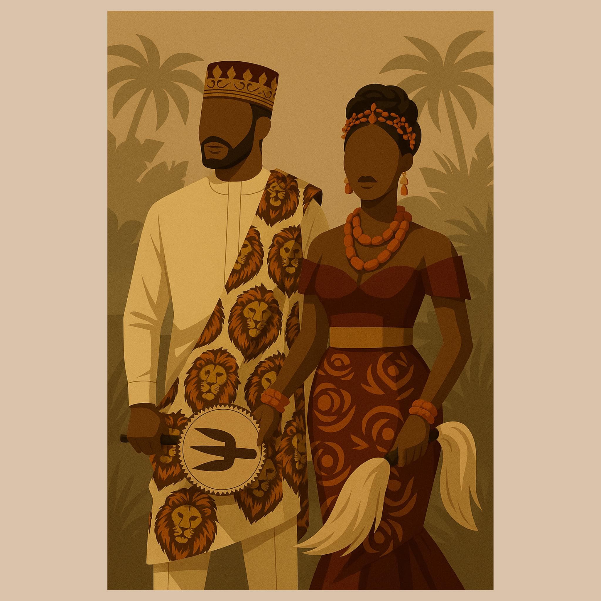 Neutral Couple Art Print – Modern Afrocentric Illustration, Digital Download + Free Phone Wallpaper