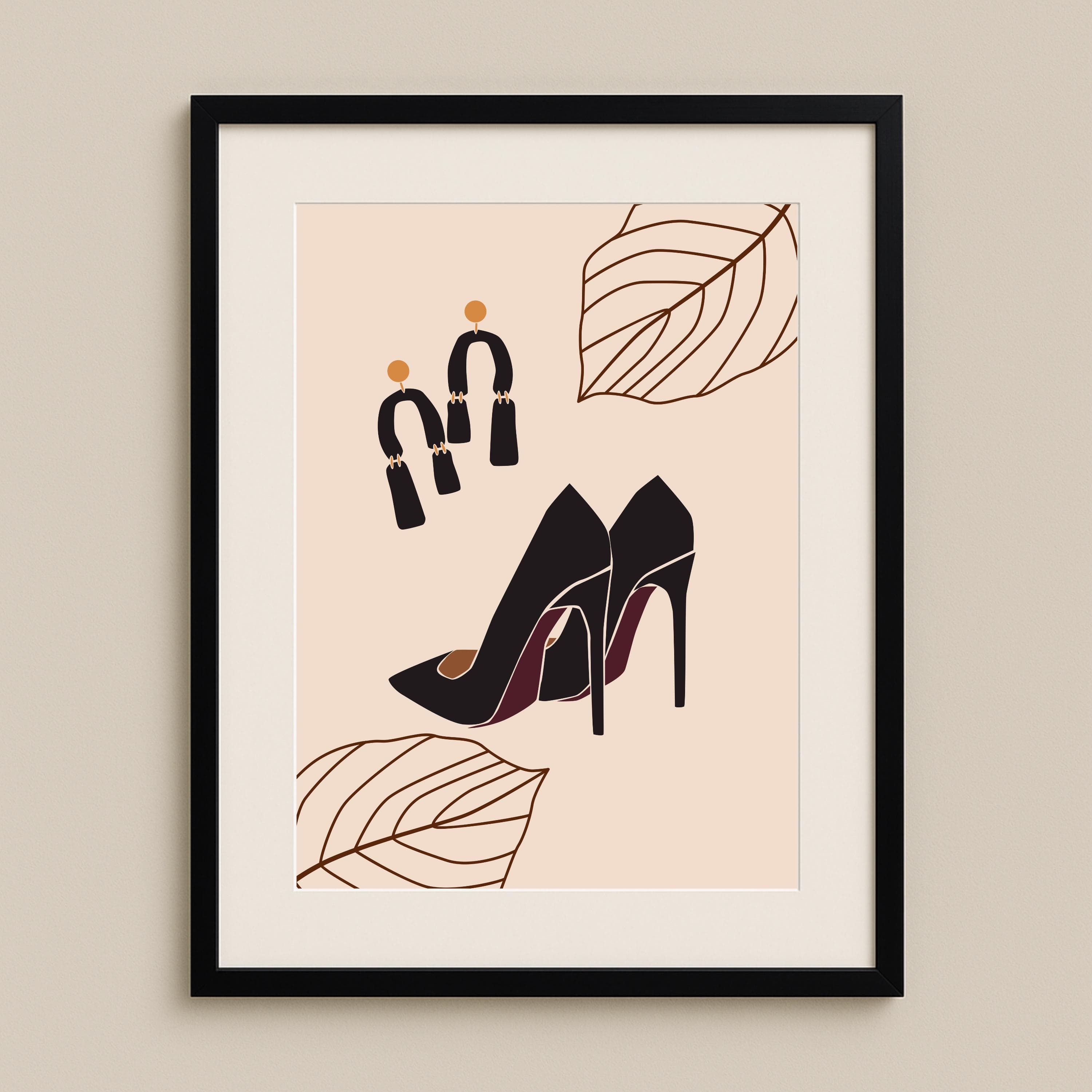 Minimalist Heels & Earrings Wall Art Print – Chic Fashion Autumn Edit Decor, Neutral Boho Home Poster – Free Gift Included