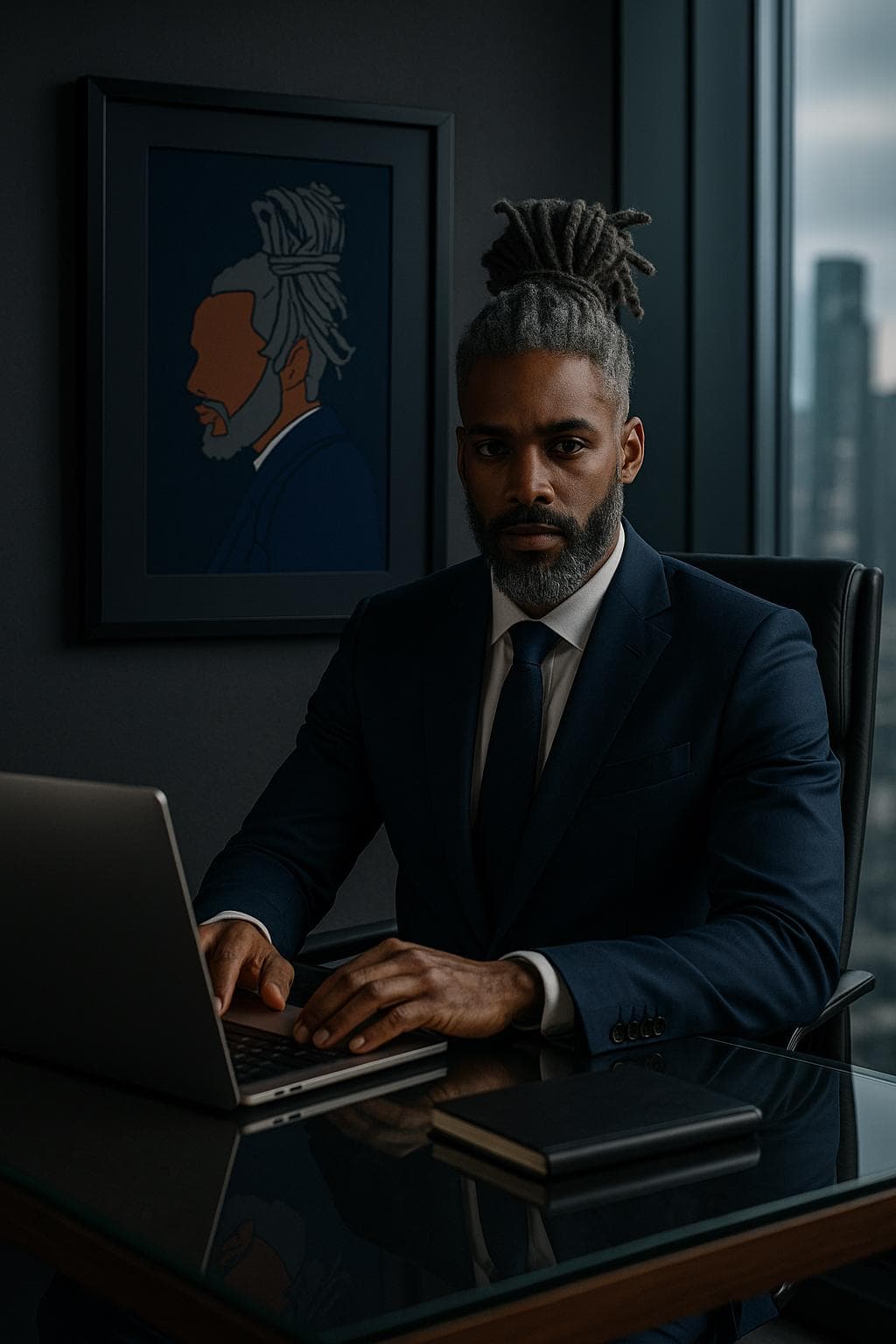 Black Man Afrocentric Portrait Print – Locs & Navy Suit, Bold Contemporary Wall Decor - image 4