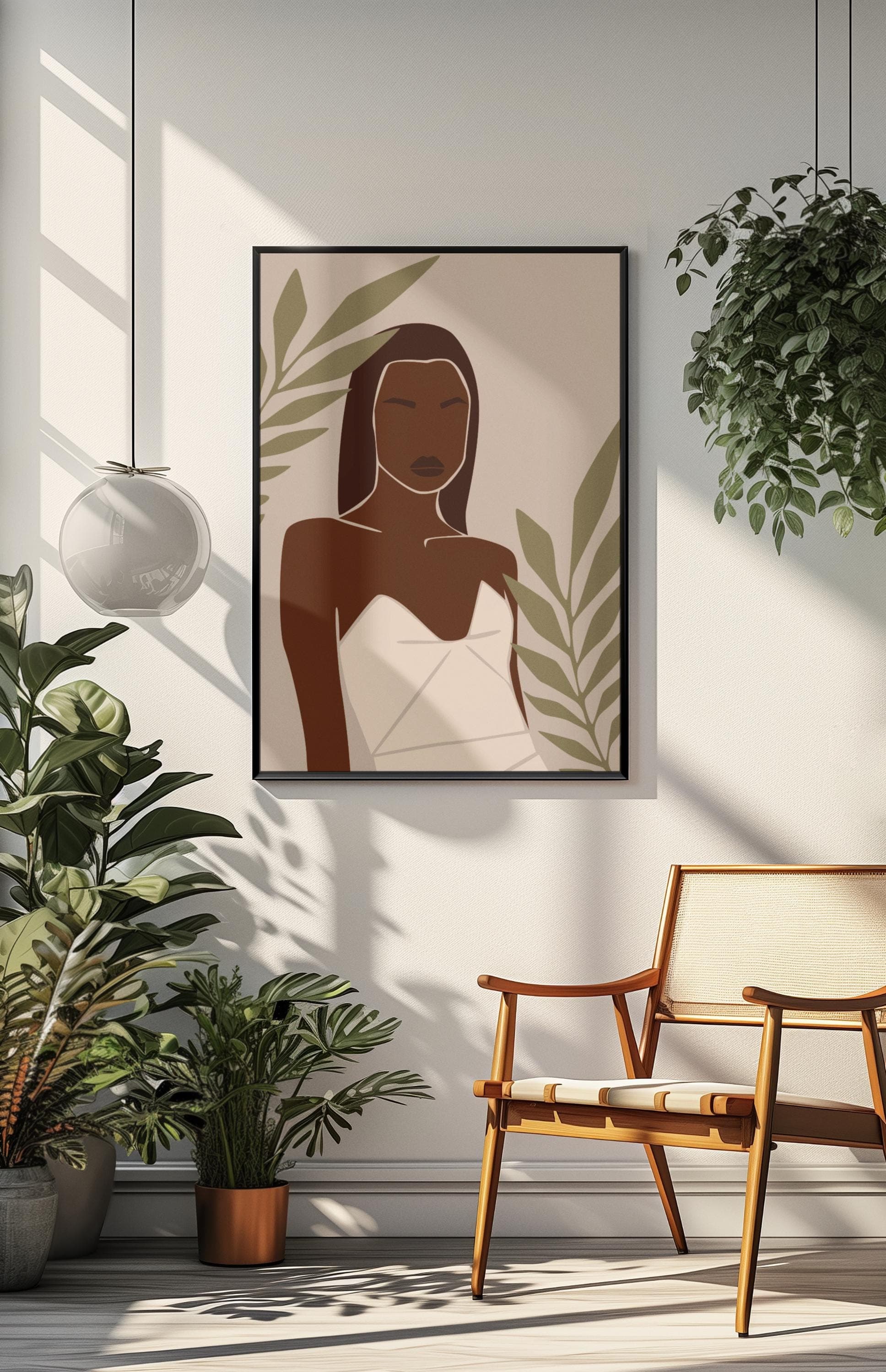 Autumn Wall Art Black Woman Print, White Bandeau Poster, Modern Fashion Illustration, Neutral Wall Decor A3 A4 5x7 4x6 - image 4