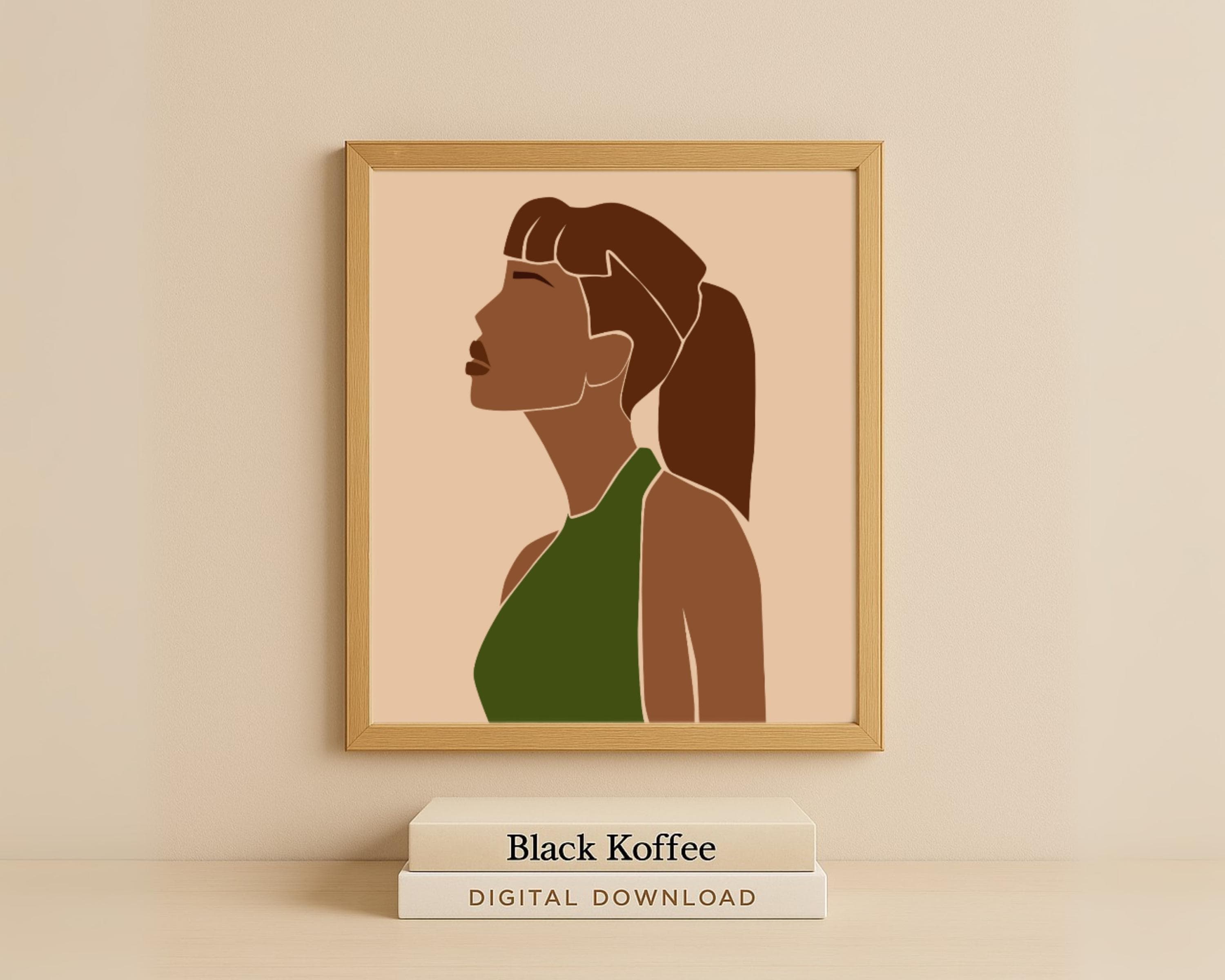 Black Woman Profile Art Print – Modern Minimalist Fashion Illustration, Digital Download