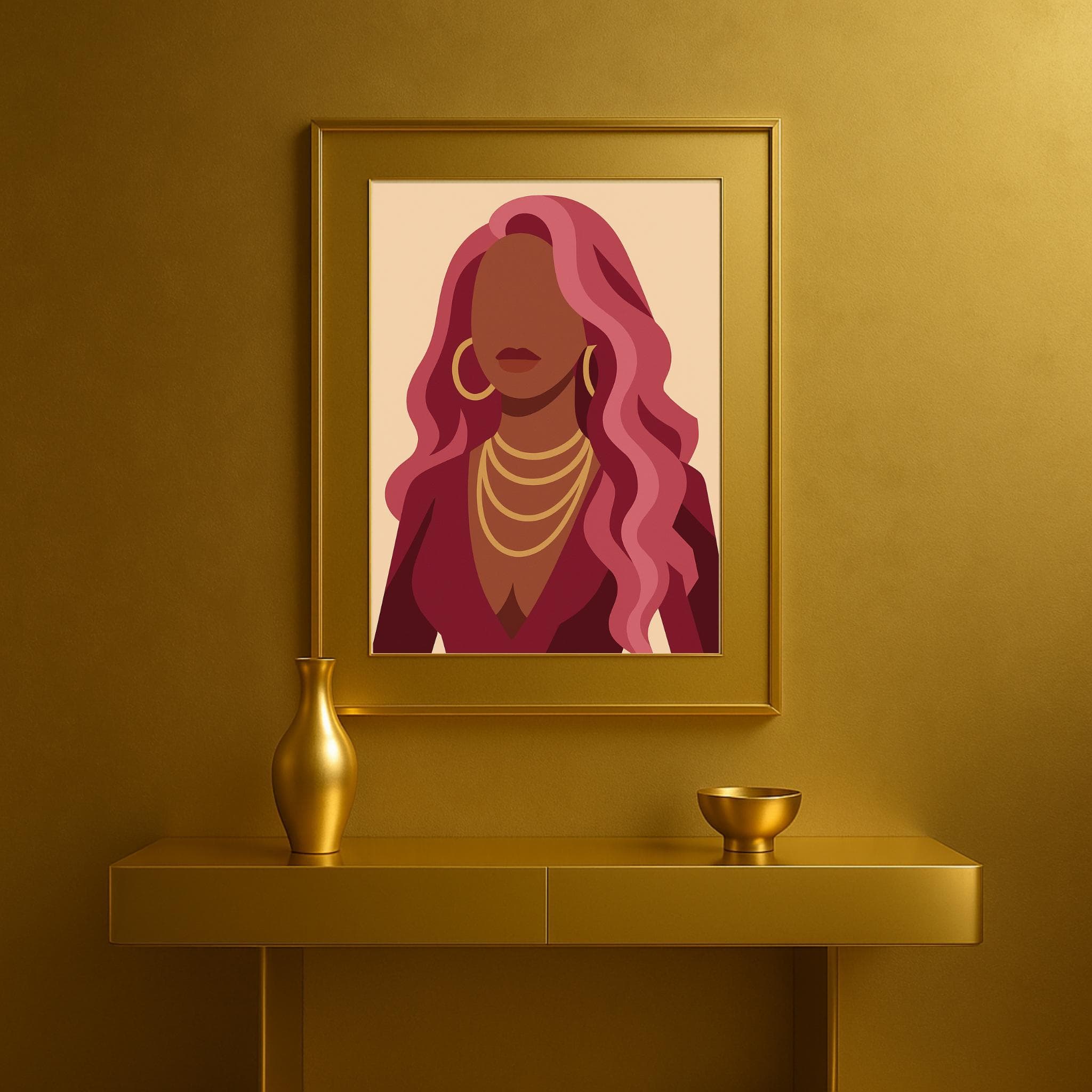 Pink Hair Black Girl Art Print – Urban Hip Hop Baddie Illustration, Bedroom Wall Decor - image 4