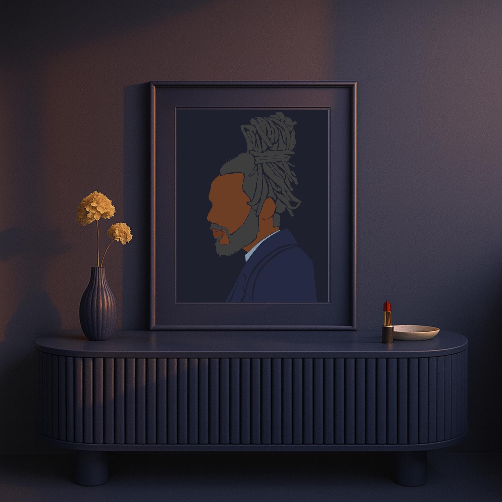 Black Man Afrocentric Portrait Print – Locs & Navy Suit, Bold Contemporary Wall Decor - image 5