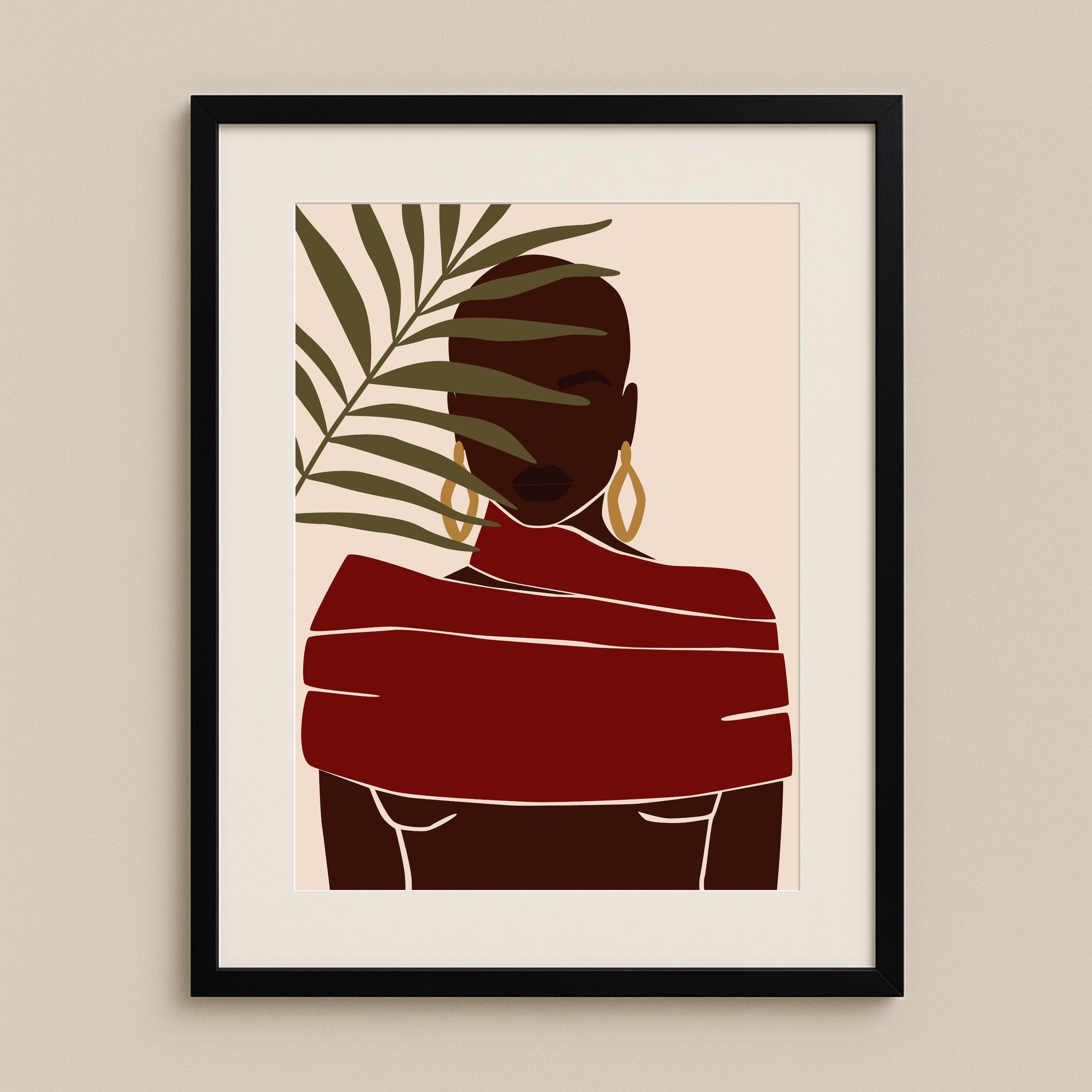 Black Woman Botanical Art Print – Afrocentric Modern Wall Decor, Bold Cultural Illustration
