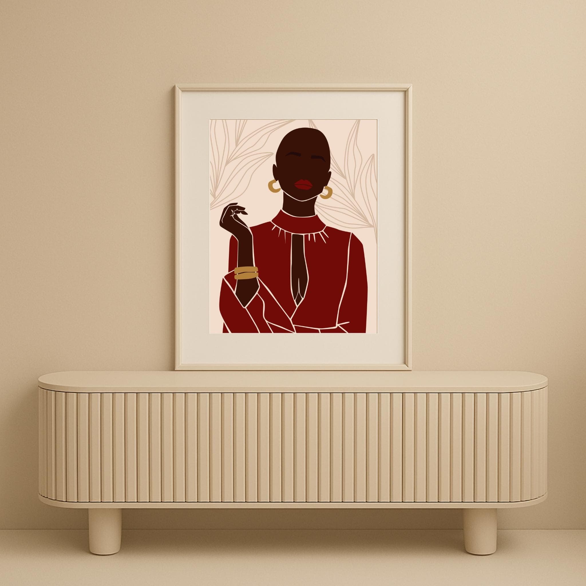 Afrocentric Fashion Art Print – Black Woman in Red, Empowering Wall Art Poster - image 5