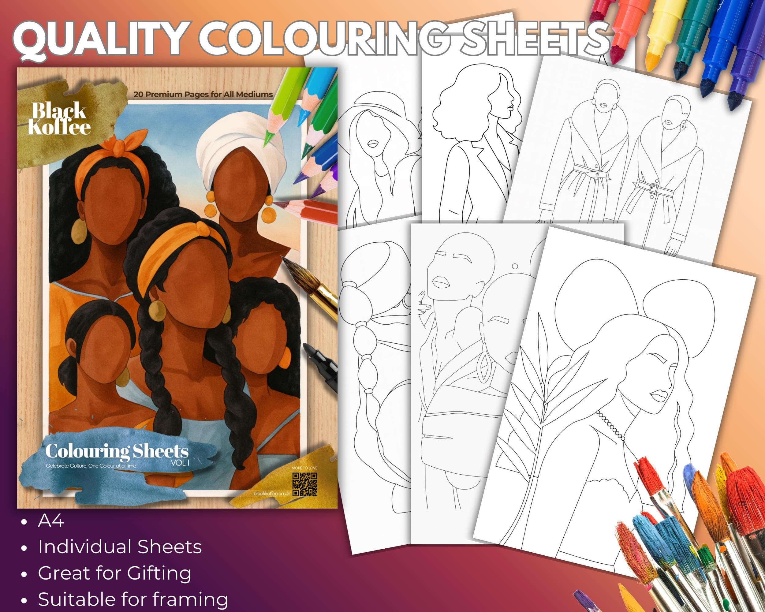 Black Woman Adult Teen Colouring Pages A4 Thick Cardstock 12 Sheets, Christmas Gift Self-Care Gift, Stress Relief, Markers Pencil Paint - image 3