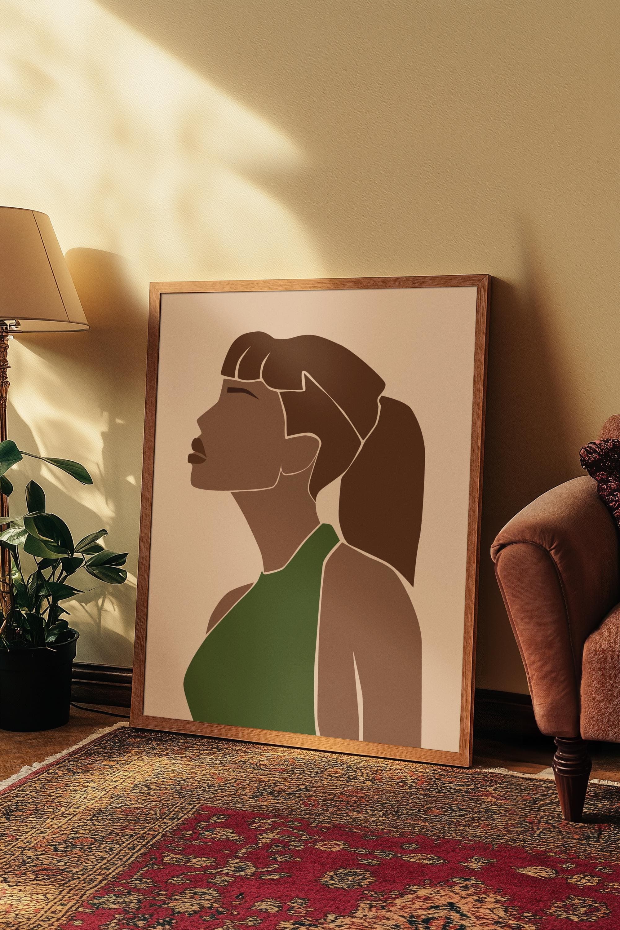 Black Woman Profile Art Print – Modern Minimalist Fashion Illustration, Digital Download - image 5