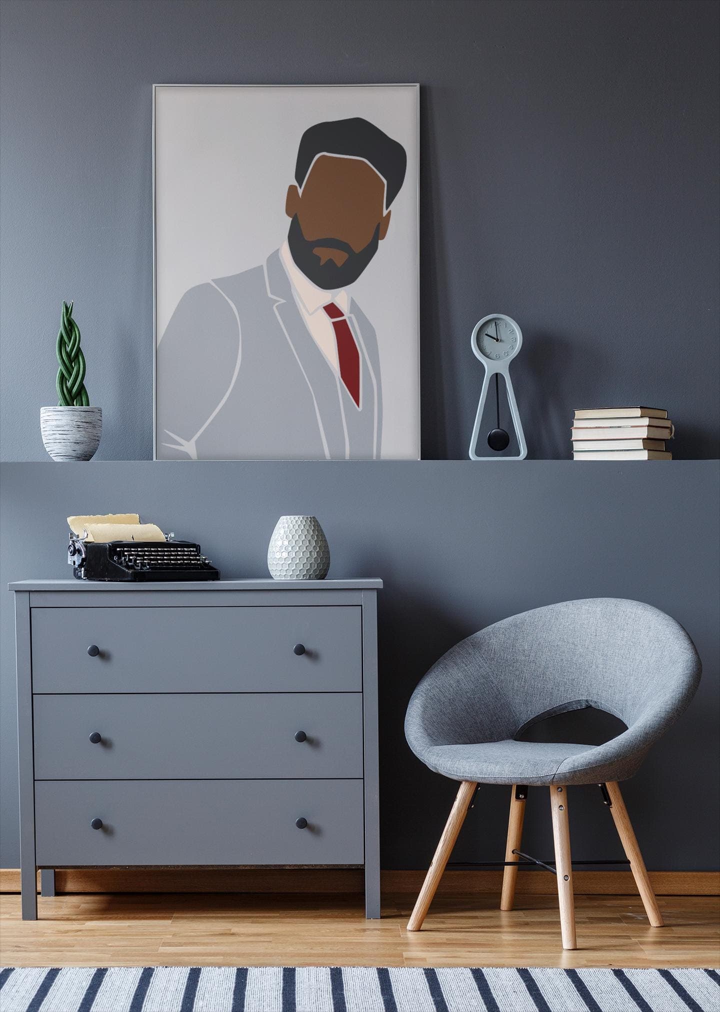 Black Man Portrait Art Print – Grey Suit Illustration, Modern Afrocentric Home & Gallery Decor - image 3