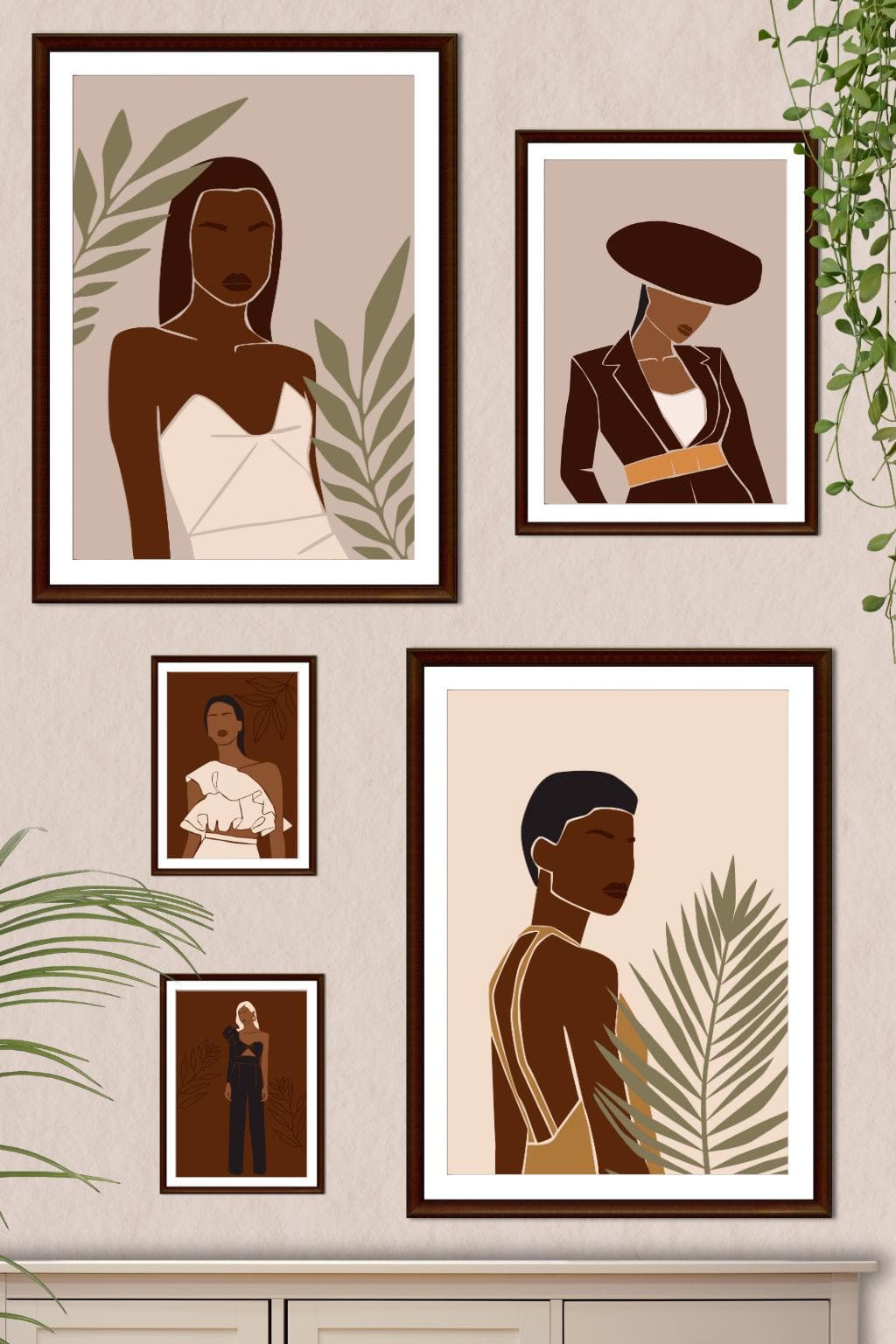 Autumn Wall Art Black Woman Print, White Bandeau Poster, Modern Fashion Illustration, Neutral Wall Decor A3 A4 5x7 4x6 - image 5