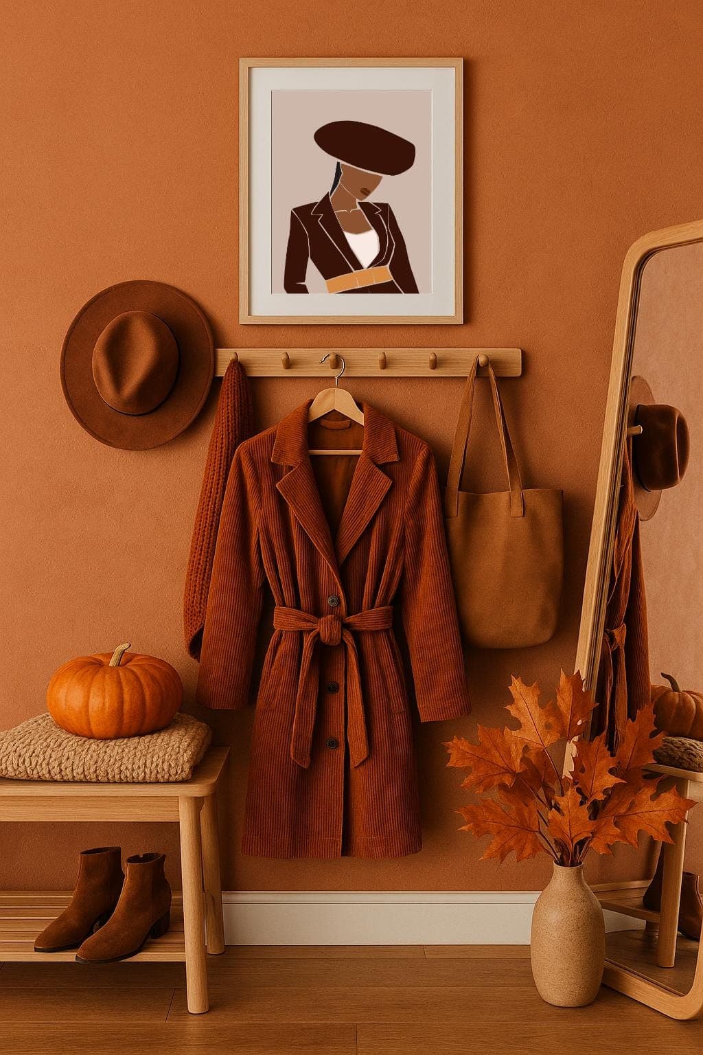Minimalist Woman in Chic Hat – Fashion Wall Art Print | Neutral Brown Tones | Modern Editorial Home Decor | Free Gift Included - image 4