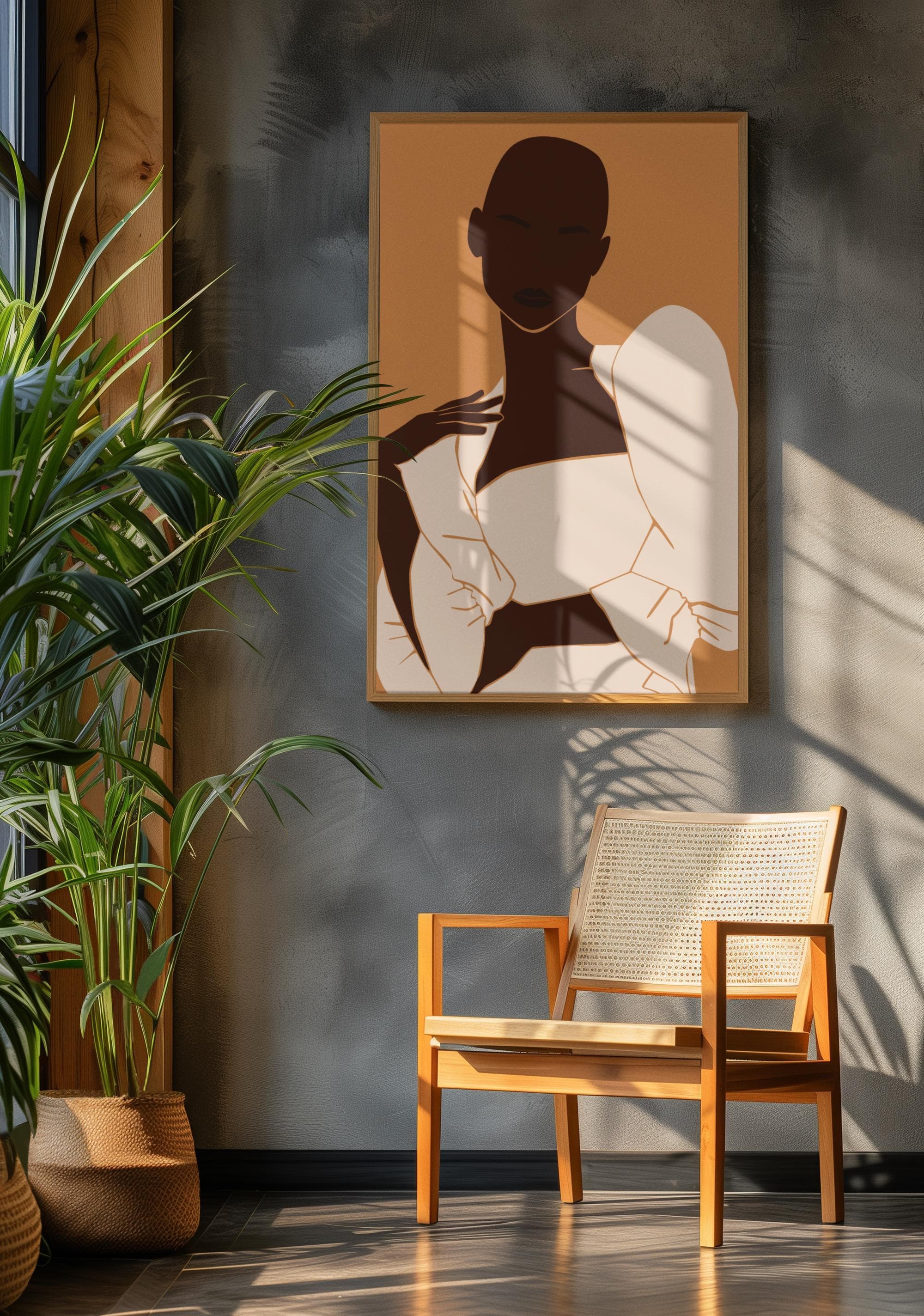 Afrocentric Portrait Art Print – Black Woman in Earth Tones, Modern Boho Wall Decor - image 3