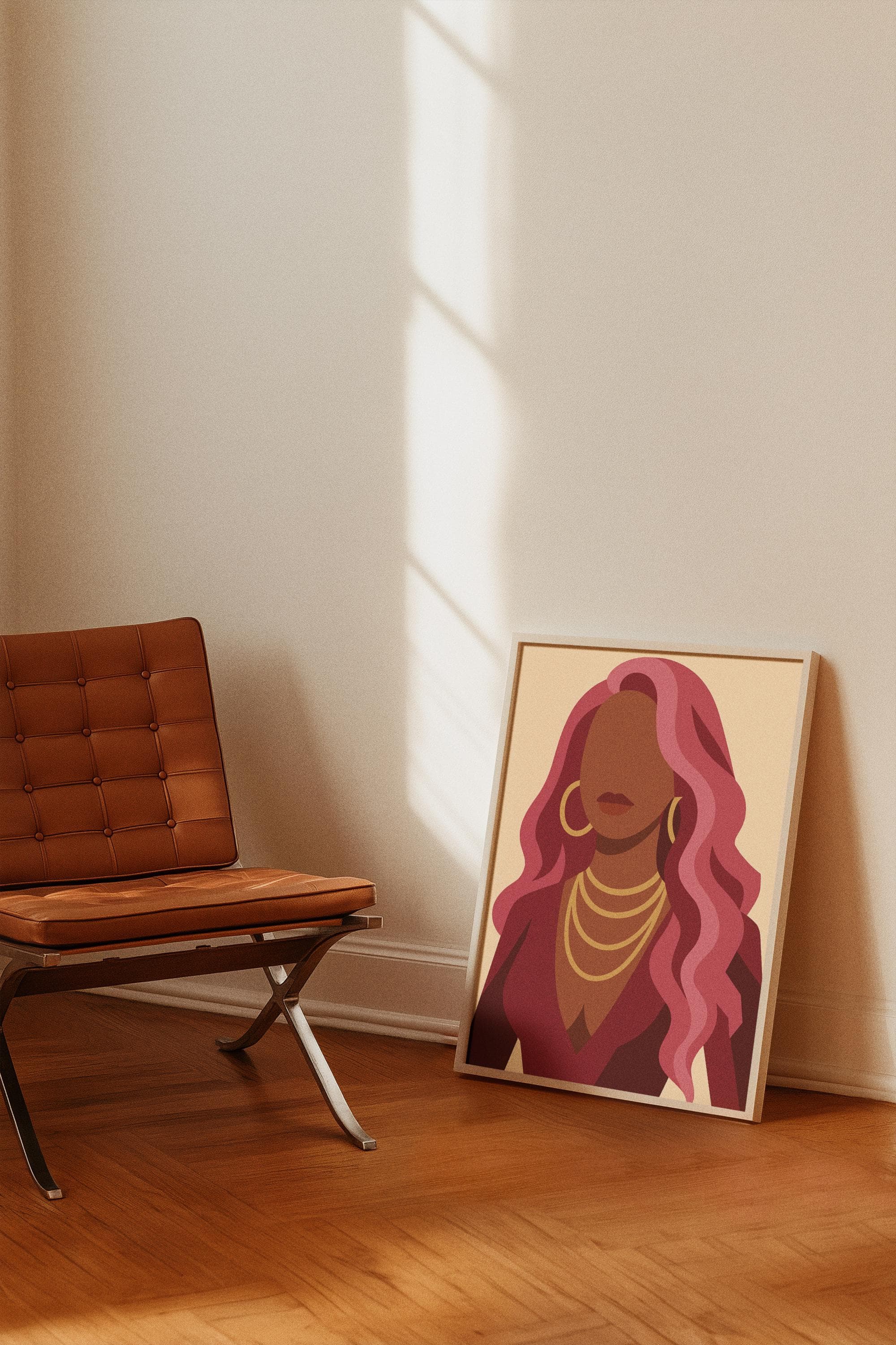Pink Hair Black Girl Art Print – Urban Hip Hop Baddie Illustration, Bedroom Wall Decor - image 3