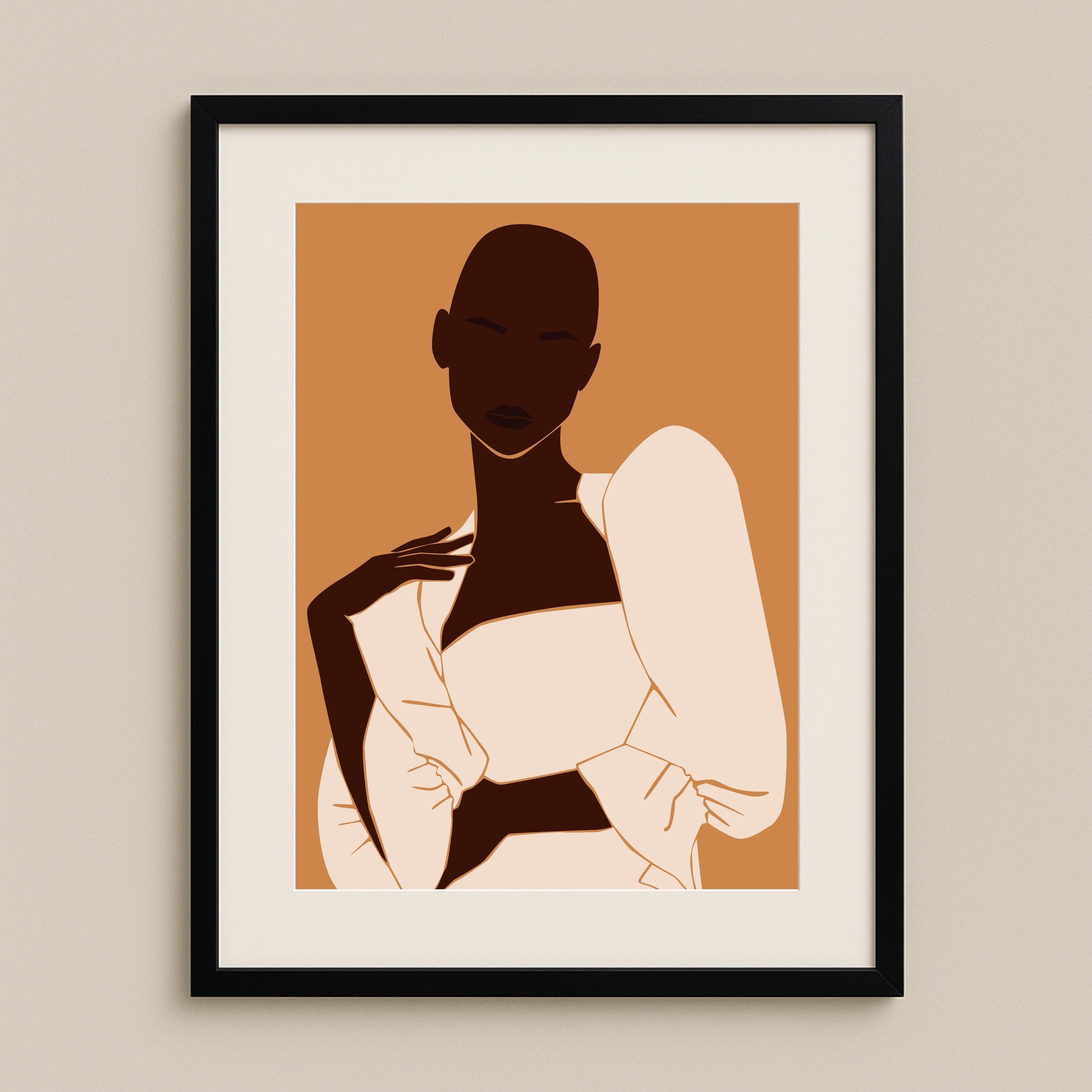 Afrocentric Portrait Art Print – Black Woman in Earth Tones, Modern Boho Wall Decor