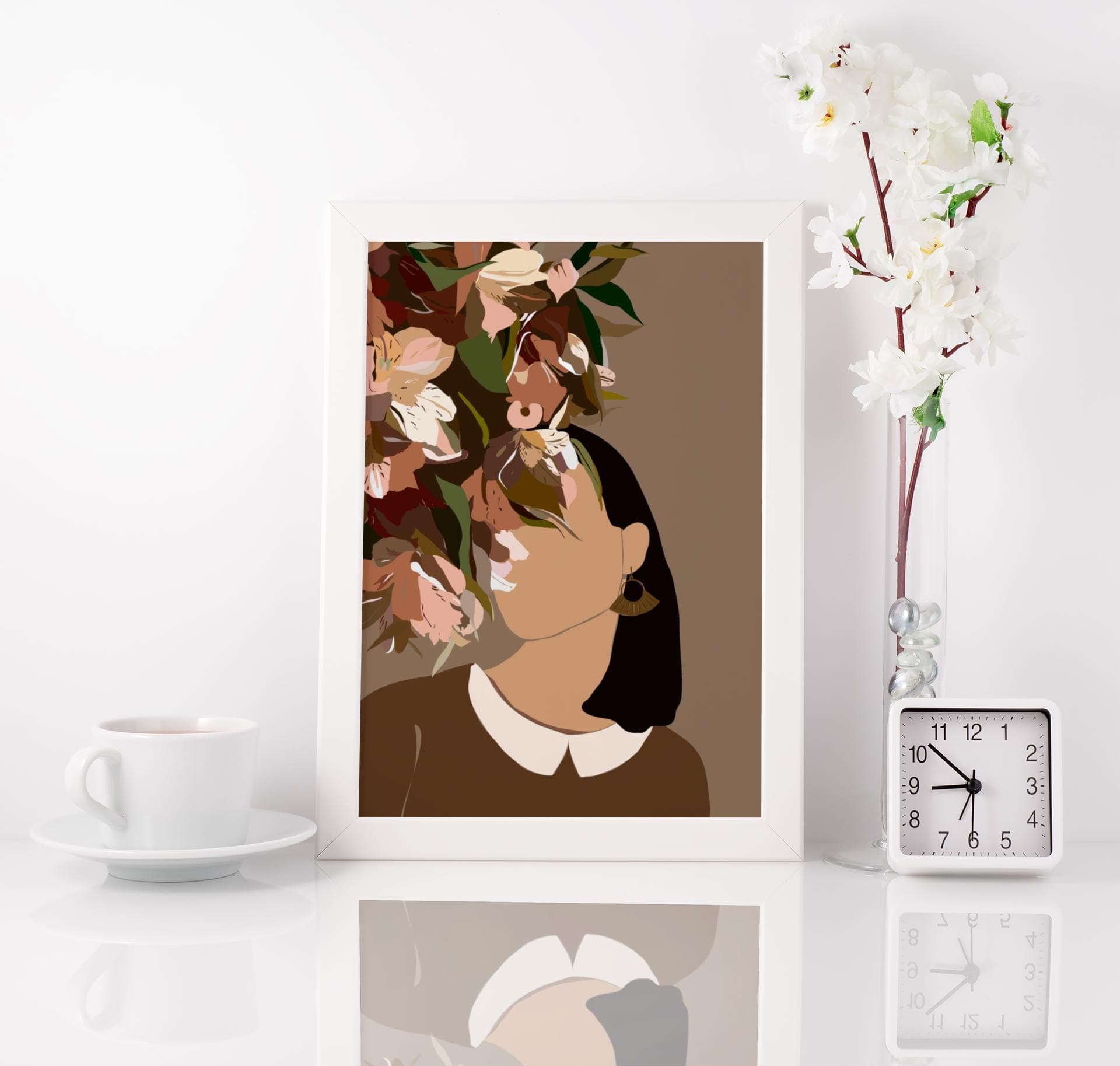 Floral Woman Art Print – Minimalist Botanical Boho Illustration, Neutral A3 Wall Poster - image 3