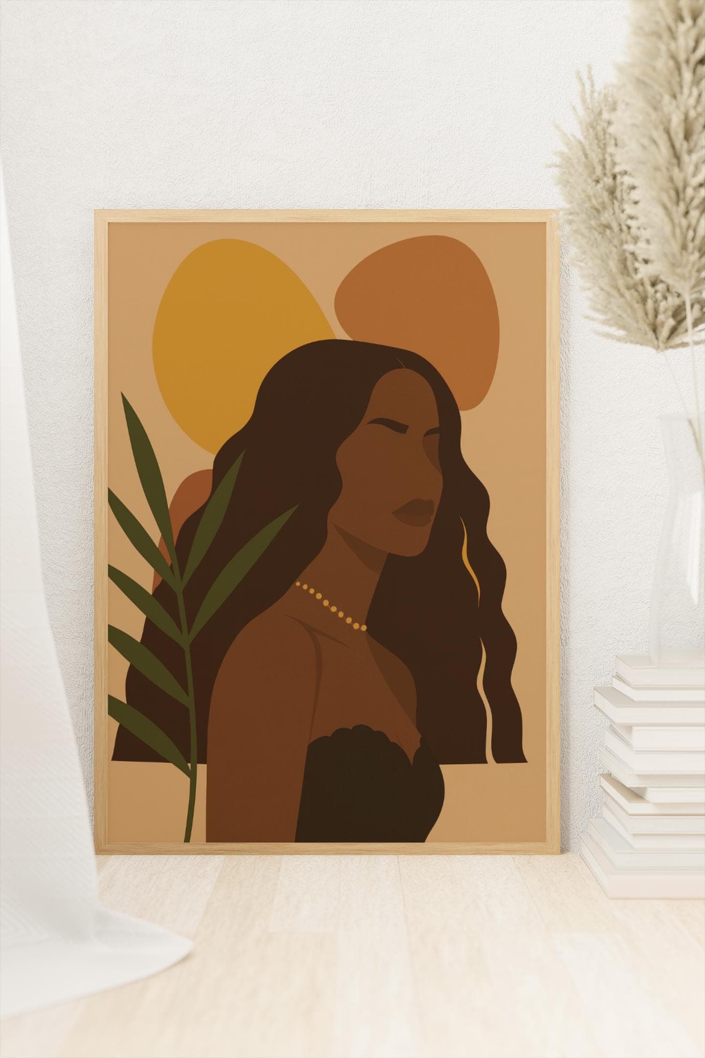 Afrocentric Woman Portrait Print – Brown & Gold Abstract Illustration, Modern Minimalist Boho Wall Art - image 3