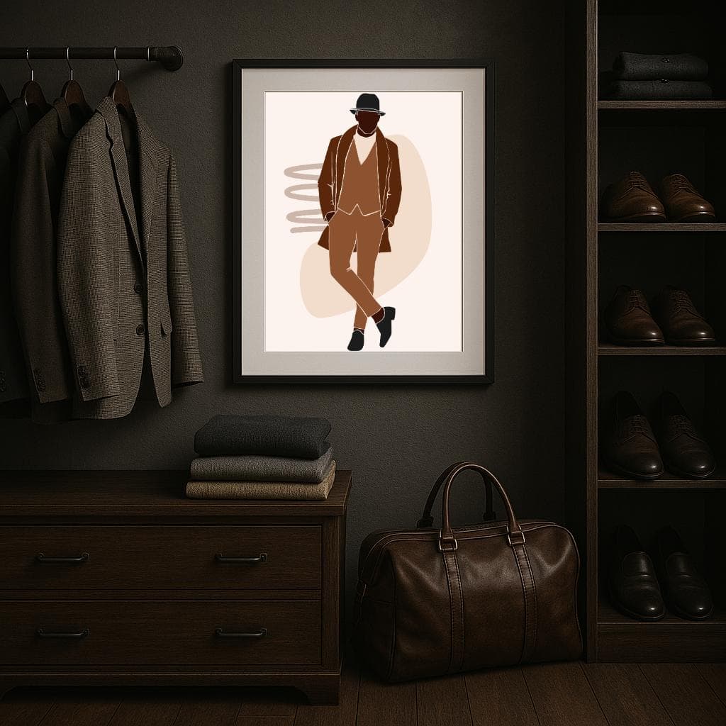 Afrocentric Black Man Portrait Print – Brown Suit & Hat, Stylish Modern Masculine Wall Art - image 4