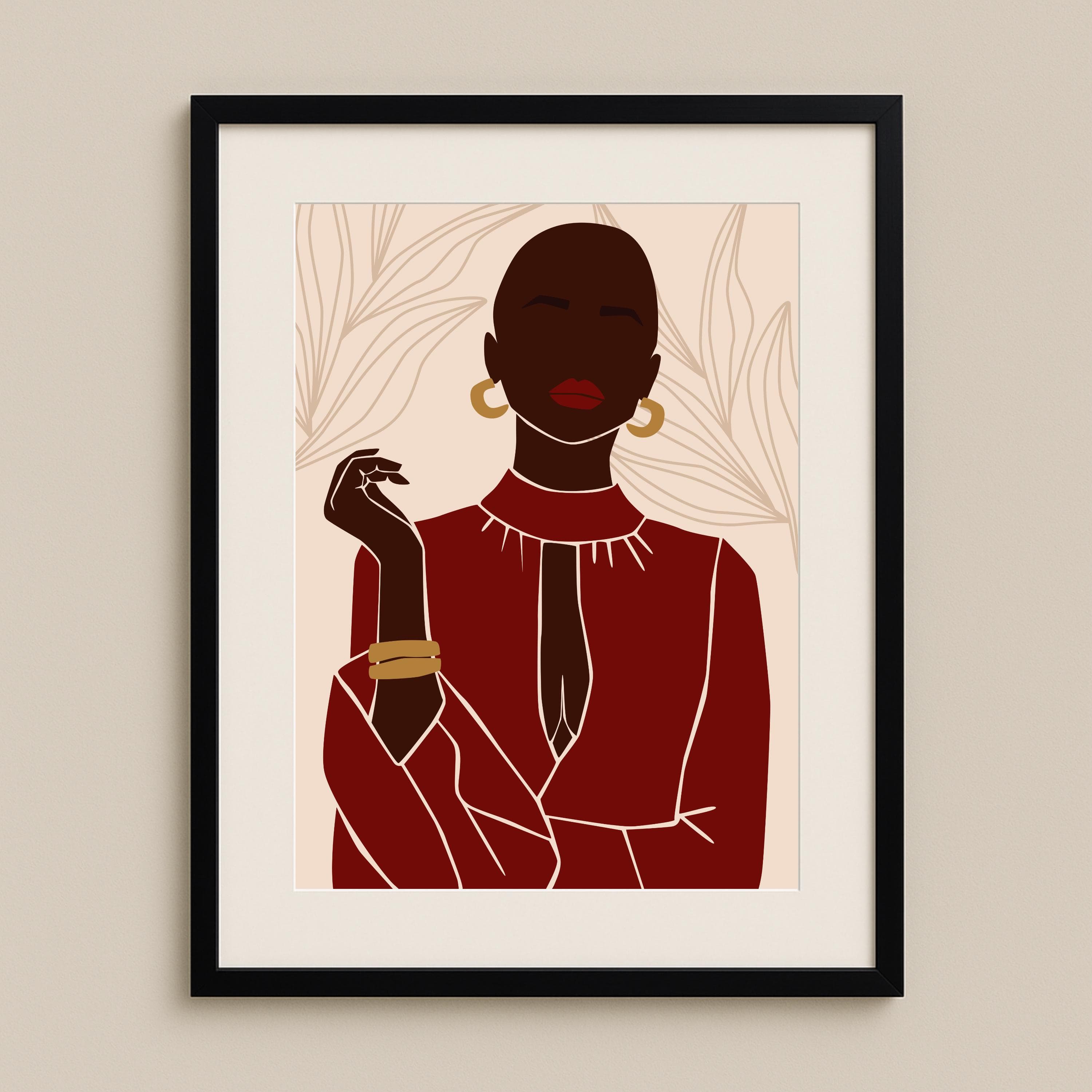 Afrocentric Fashion Art Print – Black Woman in Red, Empowering Wall Art Poster