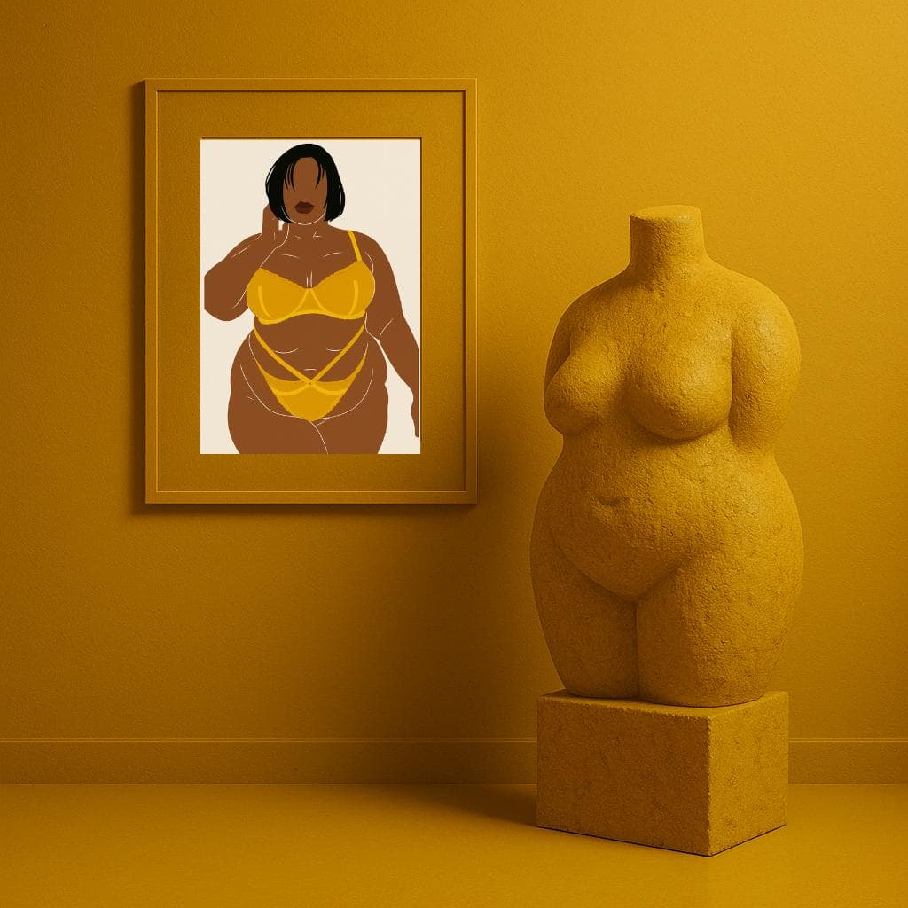 Curvy Black Woman Wall Art Print – Yellow Lingerie Body Positive Illustration, Empowering Bedroom Decor - image 4