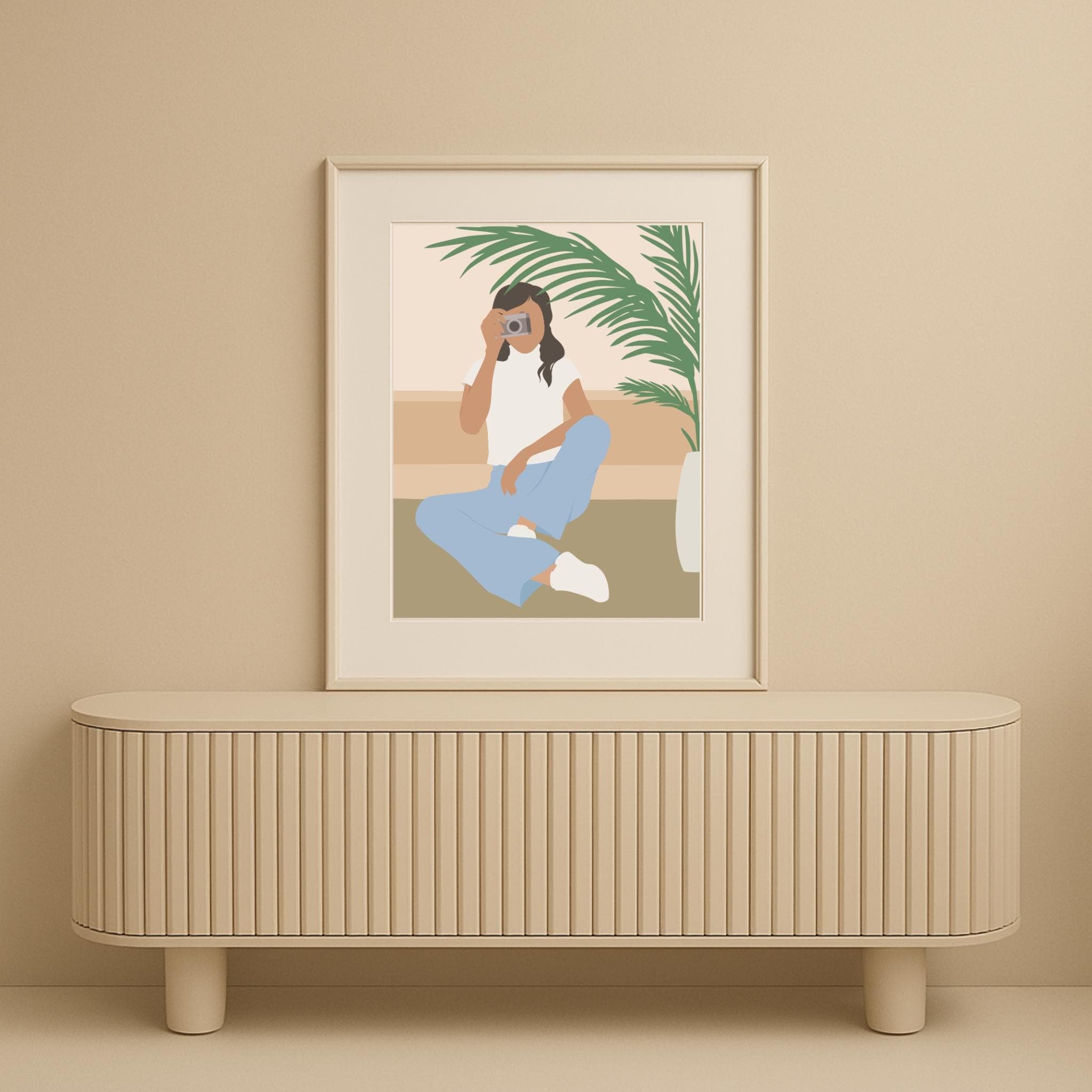 Minimalist Photographer Woman Print – Neutral Green Illustration, Contemporary Home Office Decor - image 5