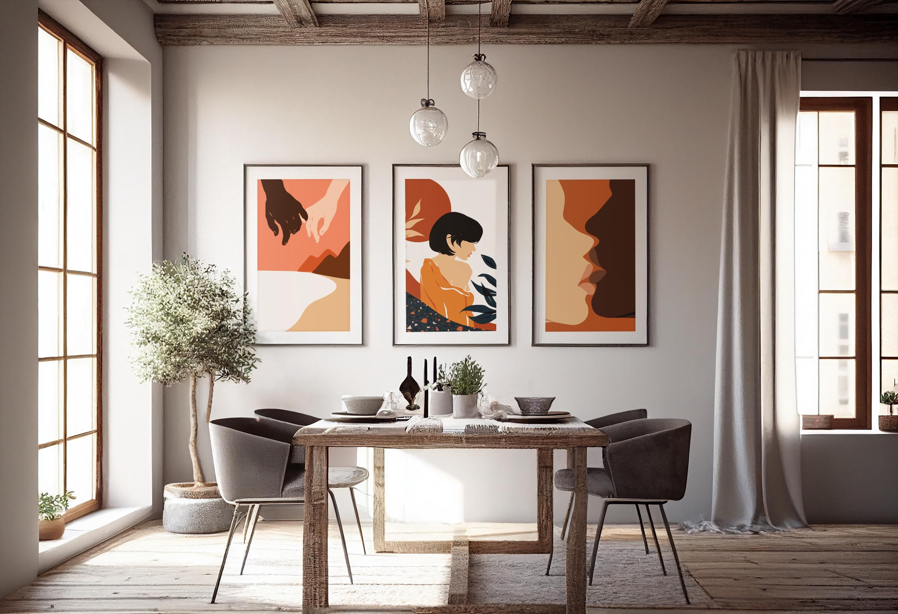 Couple Holding Hands Abstract Print – Modern Minimalist Romantic Wall Art (A3 Poster) - image 4