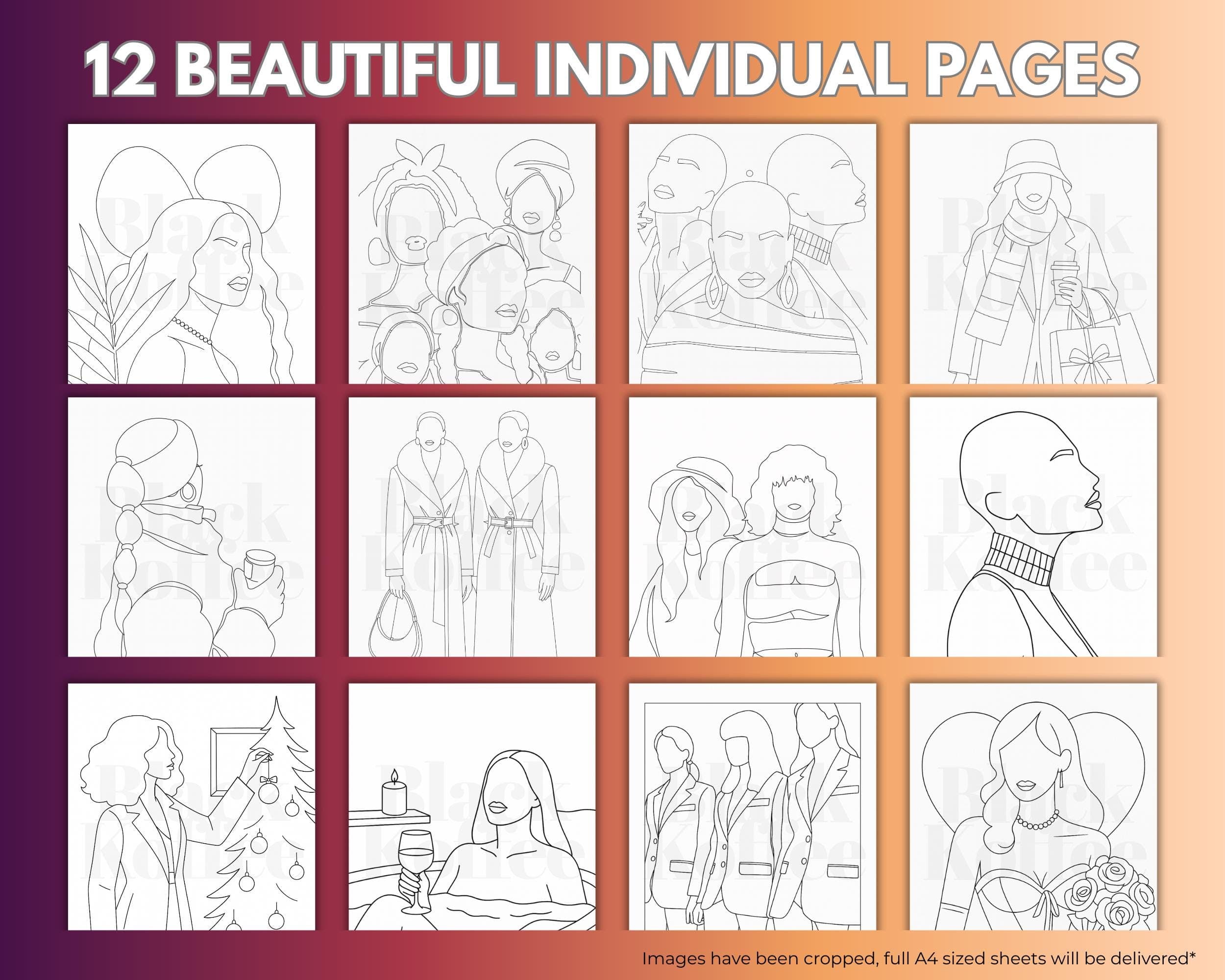Black Woman Adult Teen Colouring Pages A4 Thick Cardstock 12 Sheets, Christmas Gift Self-Care Gift, Stress Relief, Markers Pencil Paint - image 5