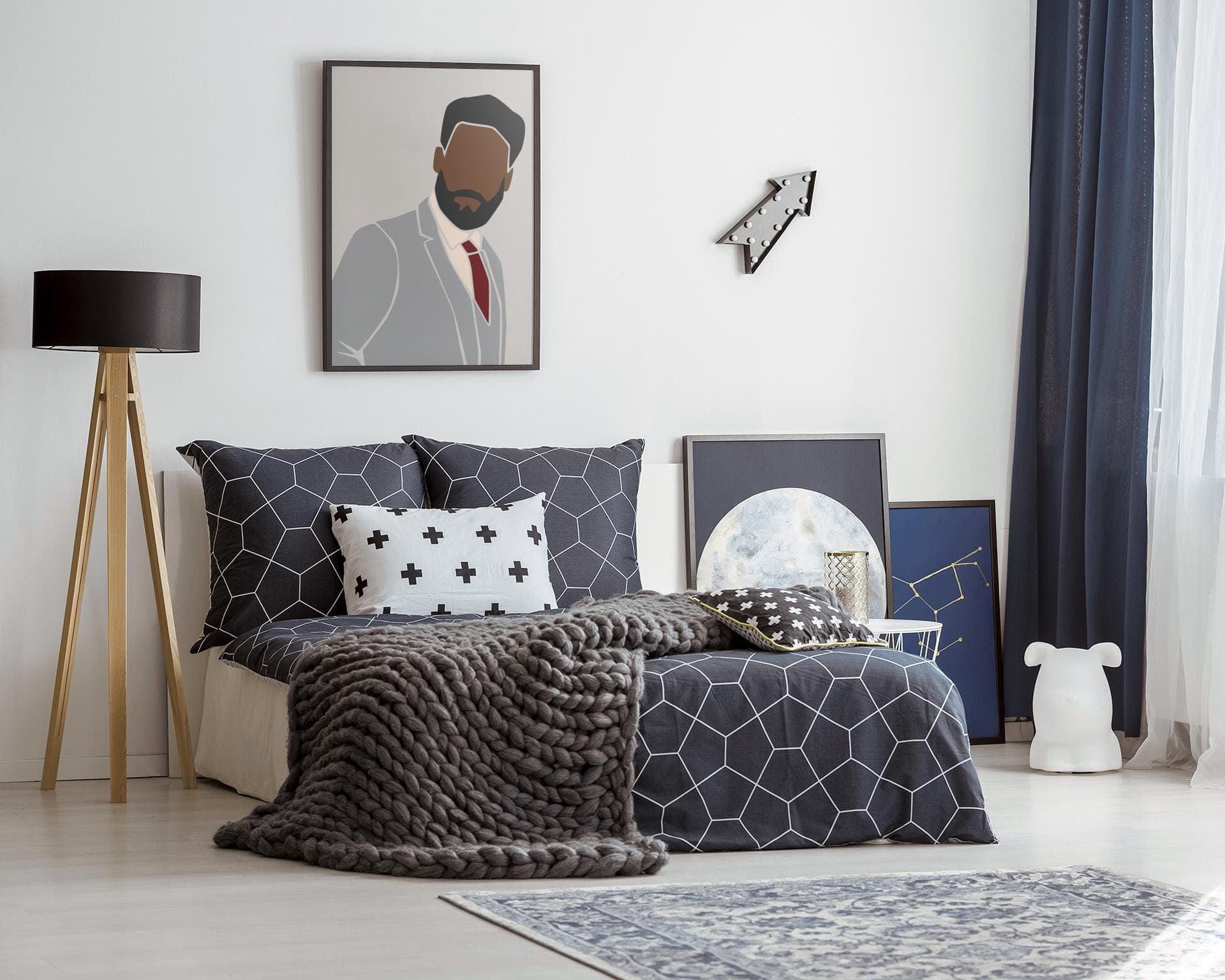 Black Man Portrait Art Print – Grey Suit Illustration, Modern Afrocentric Home & Gallery Decor - image 4