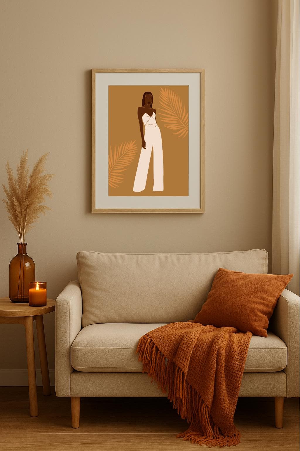 Minimalist Palm Leaf Fashion Wall Art Print – Elegant Neutral Woman Silhouette | Warm Earth Tones | Free Gift Included A3 A4 5x7 6x4 - image 3