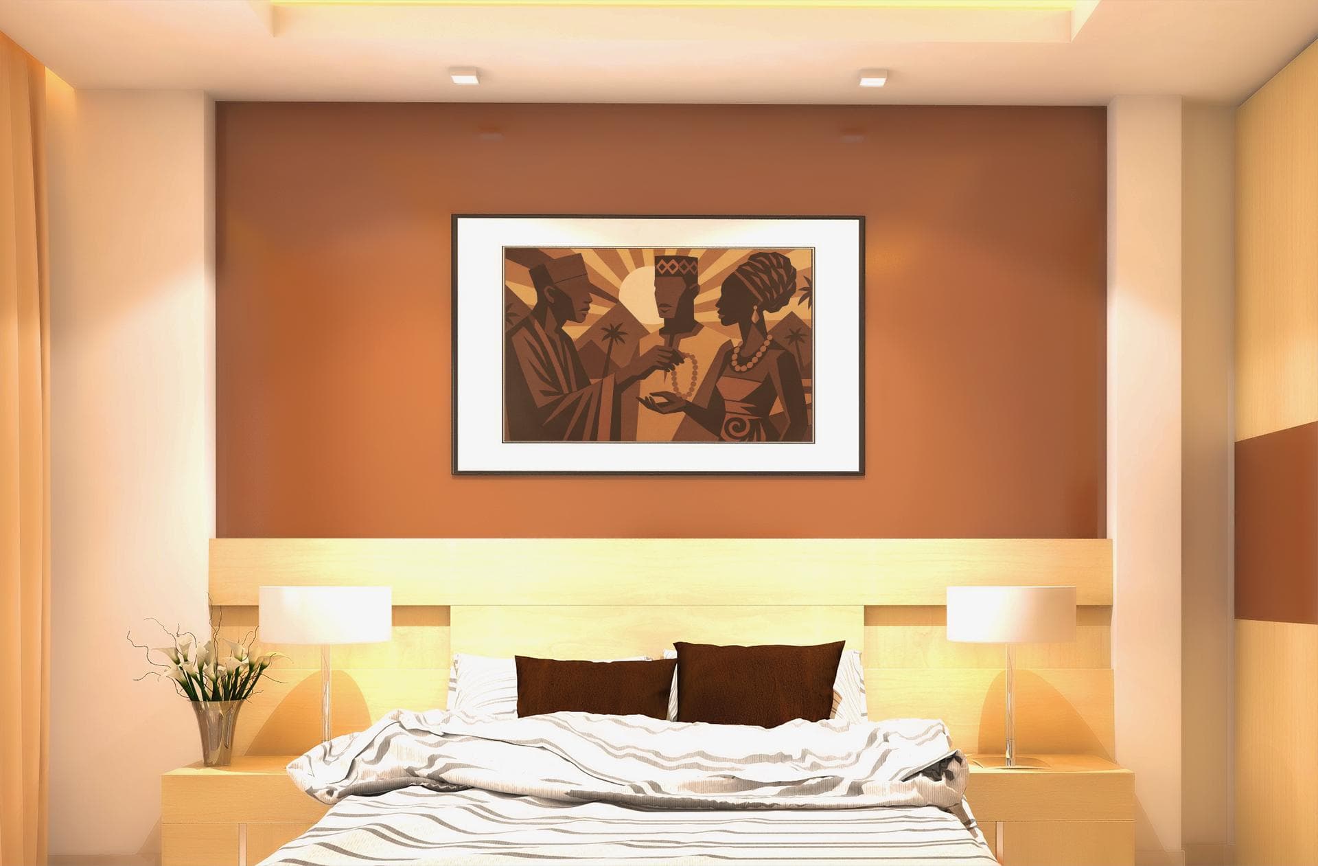 Neutral Abstract Wall Art Print – Brown & Gold Afrocentric Illustration, Modern Digital Download + Phone Wallpaper - image 3