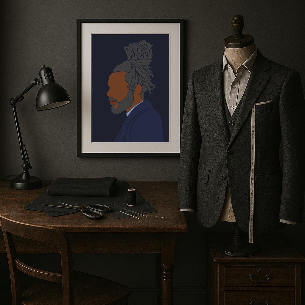 Black Man Afrocentric Portrait Print – Locs & Navy Suit, Bold Contemporary Wall Decor - image 3
