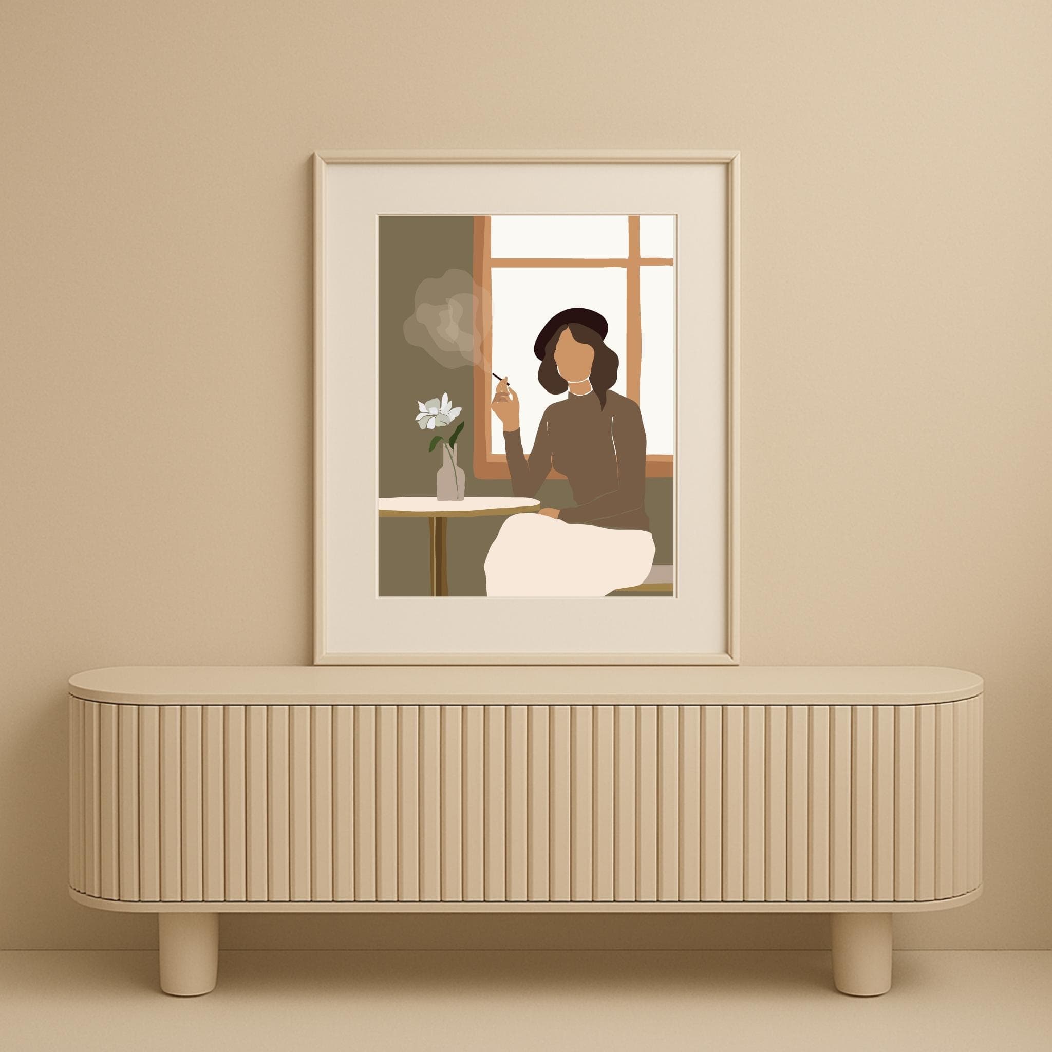 Parisian Cafe Woman Art Print – Minimalist Neutral Illustration, Modern Home & Bedroom Wall Decor - image 5