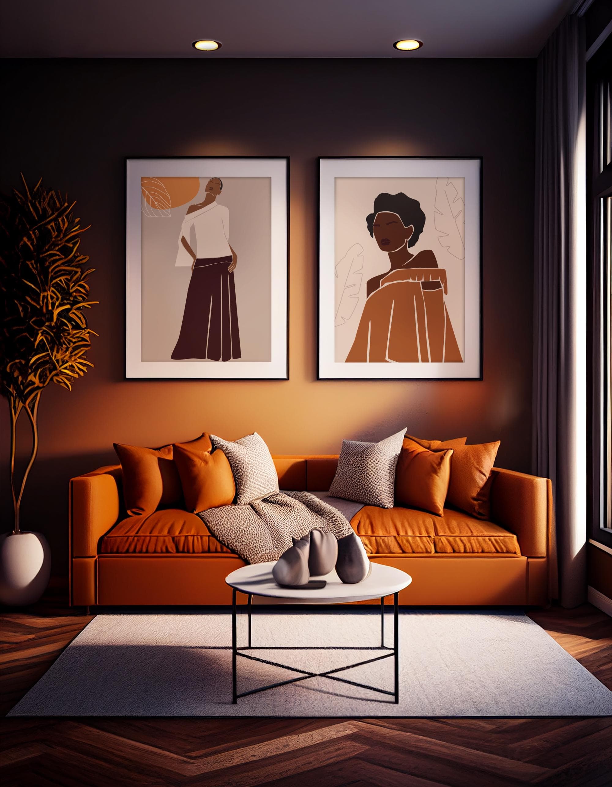 Autumn Wall Art Black Woman Print, Orange Dress Fashion Poster, Modern Minimalist Illustration, Stylish Home Decor A3 A4 5x7 6x4 - image 5