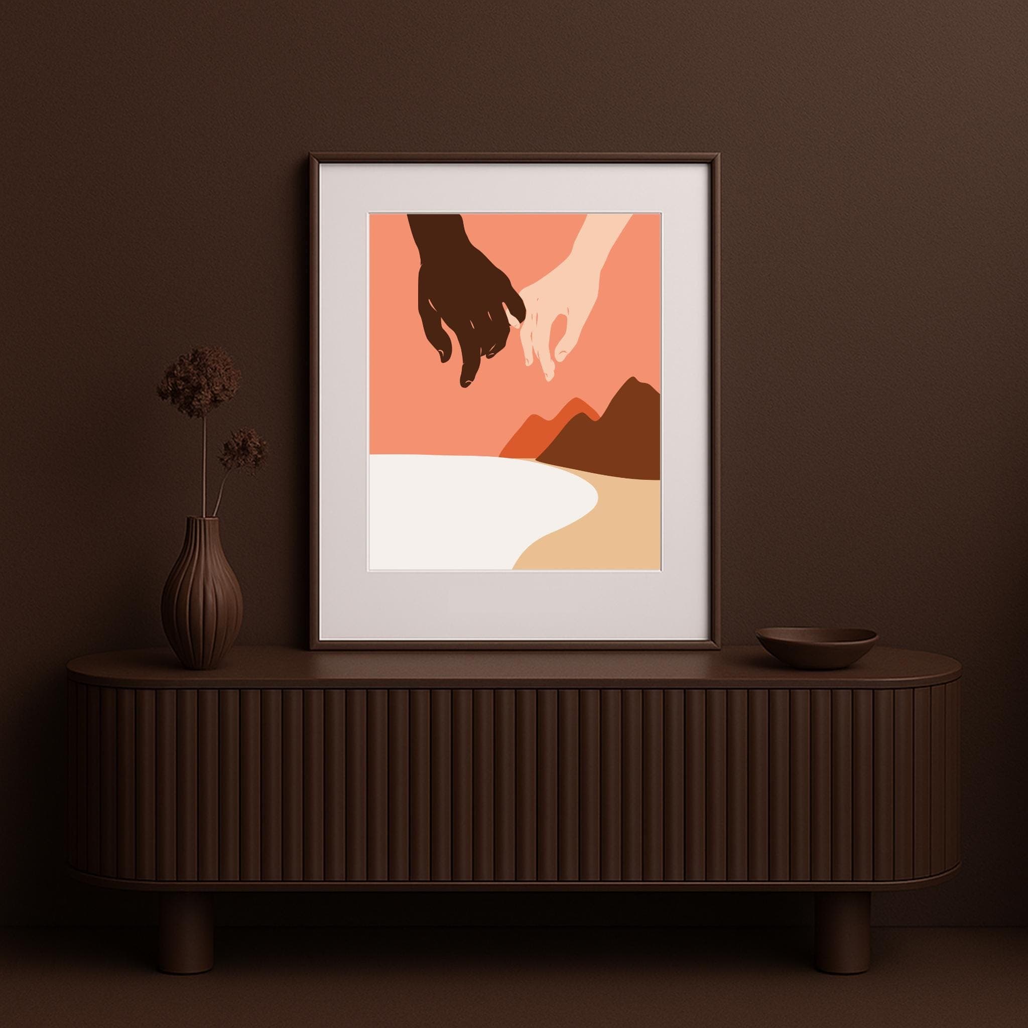 Couple Holding Hands Abstract Print – Modern Minimalist Romantic Wall Art (A3 Poster) - image 5