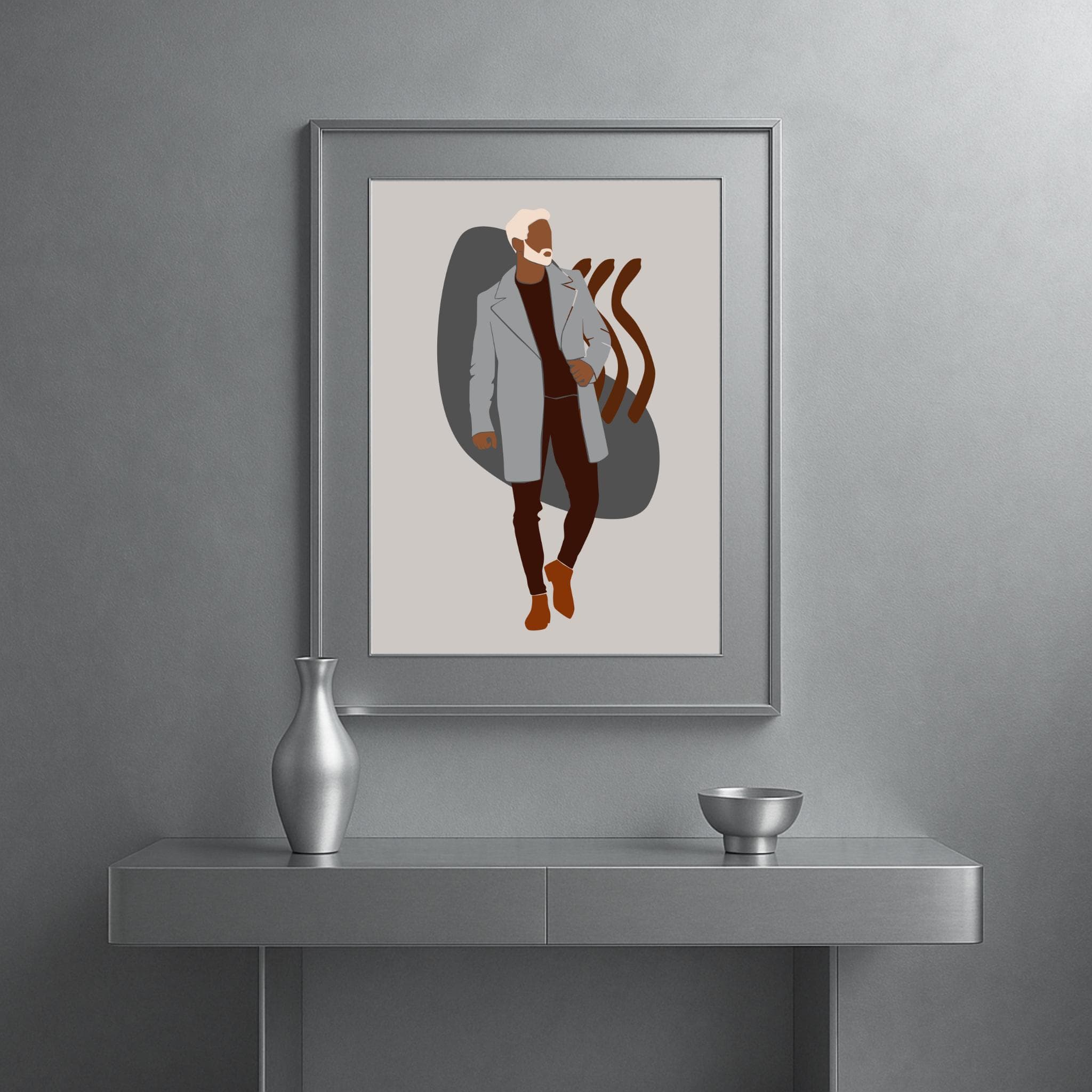 Afrocentric Black Man Portrait Print – Grey Coat Illustration, Contemporary Masculine Home & Gallery Art - image 4