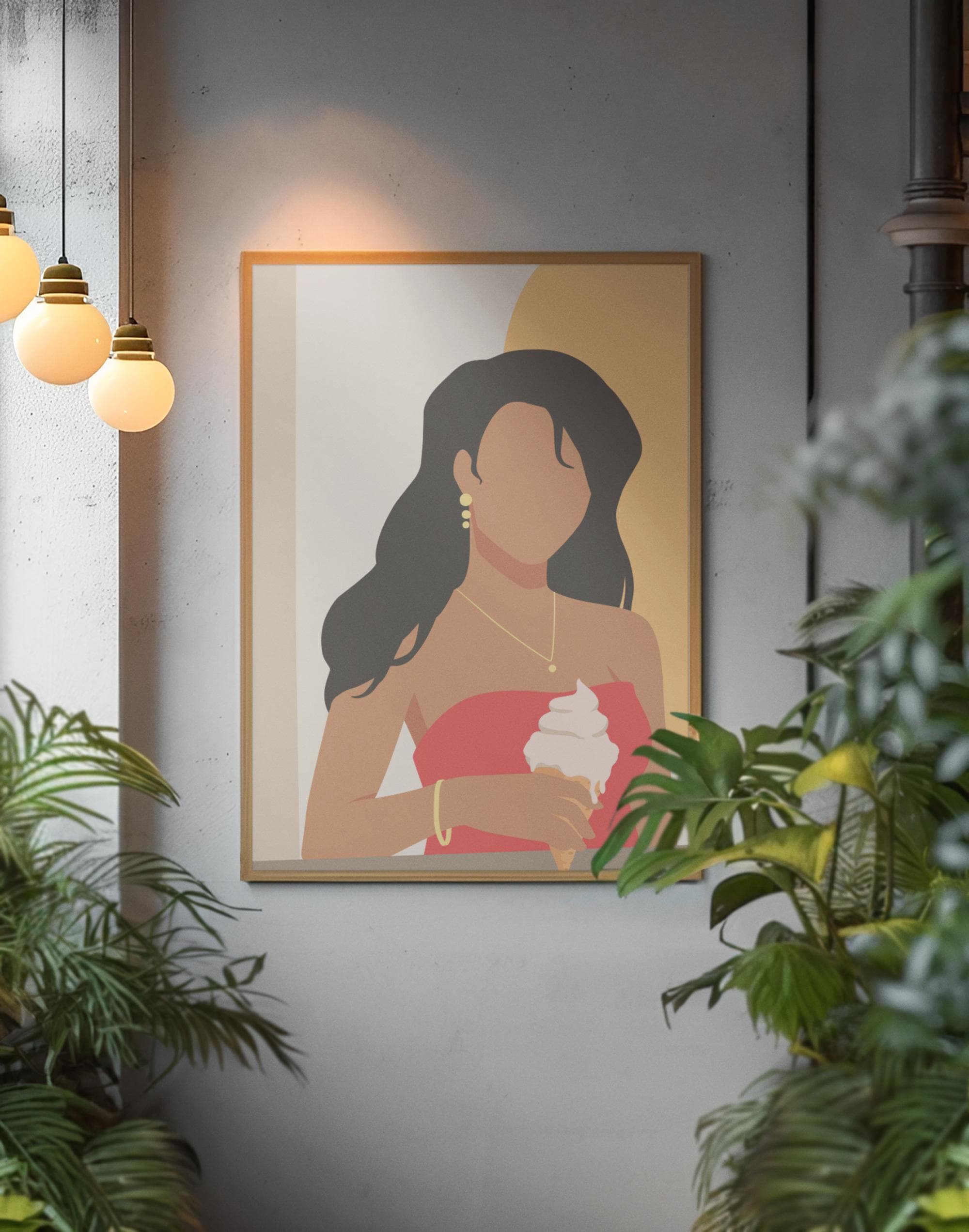 Minimalist Fashion Art Print – Woman in Coral Dress, Summer Gallery Wall Illustration