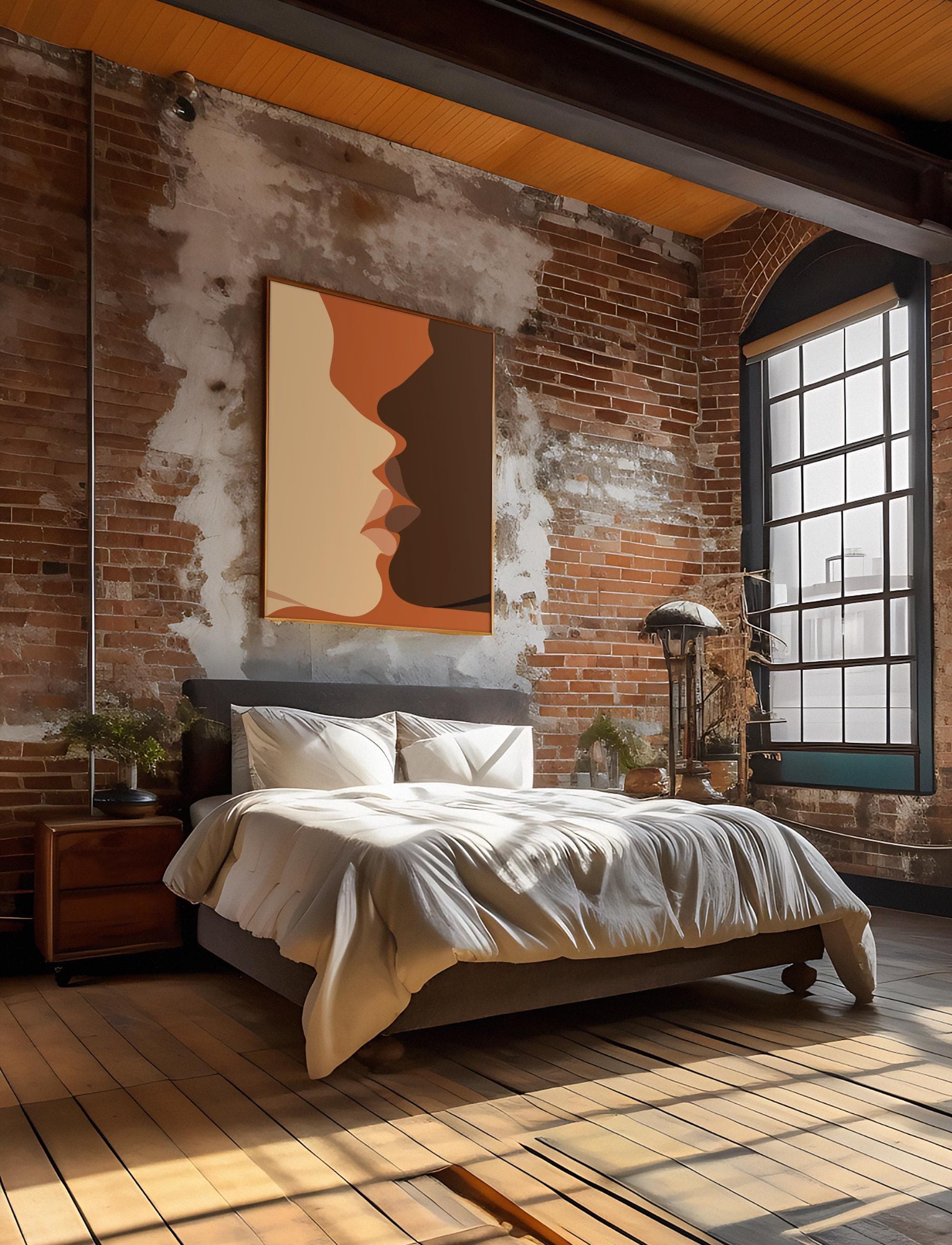 Abstract Kiss Couple Art Print – Minimalist Romantic Boho Wall Decor (A3 Poster) - image 3