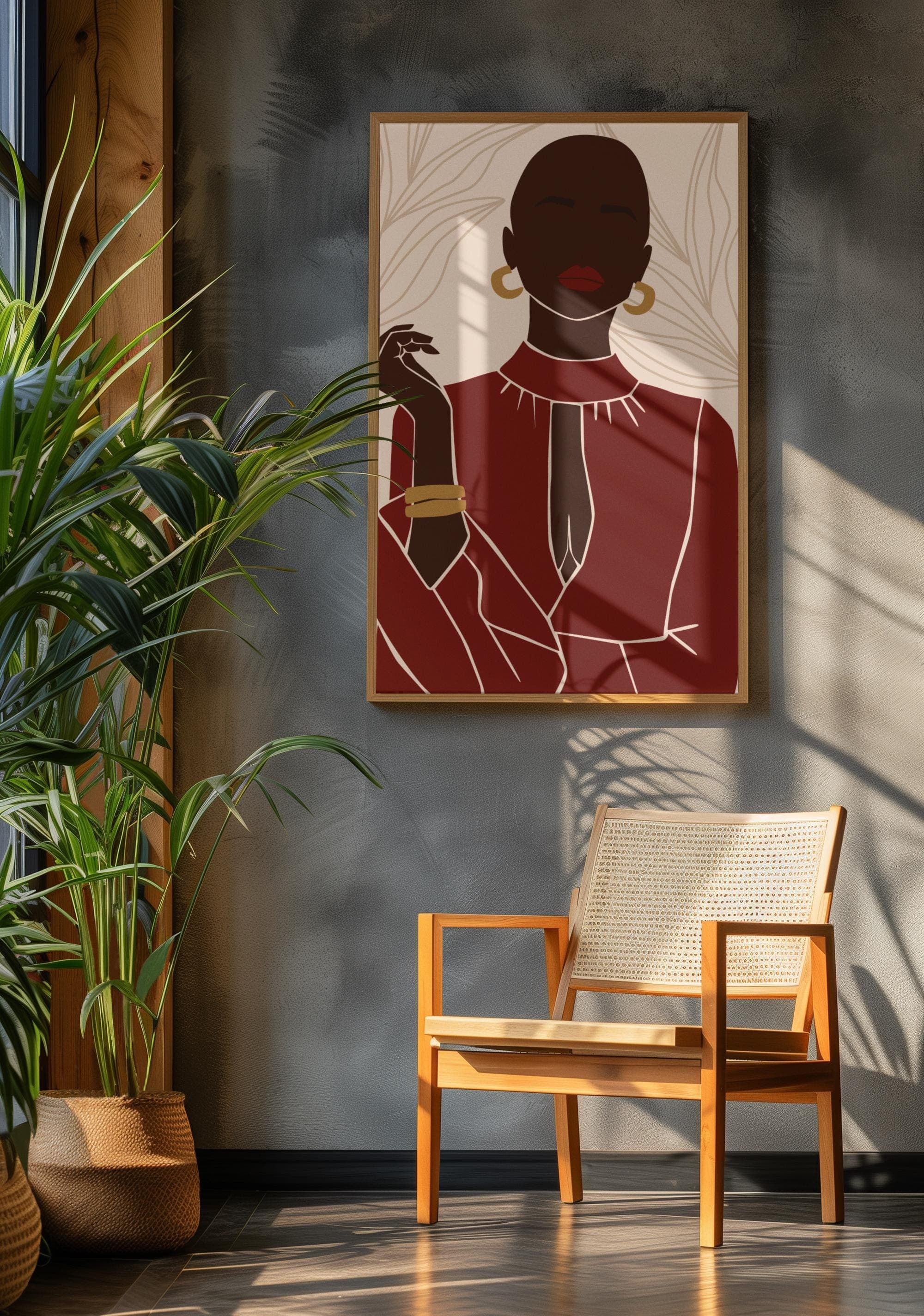 Afrocentric Fashion Art Print – Black Woman in Red, Empowering Wall Art Poster - image 3