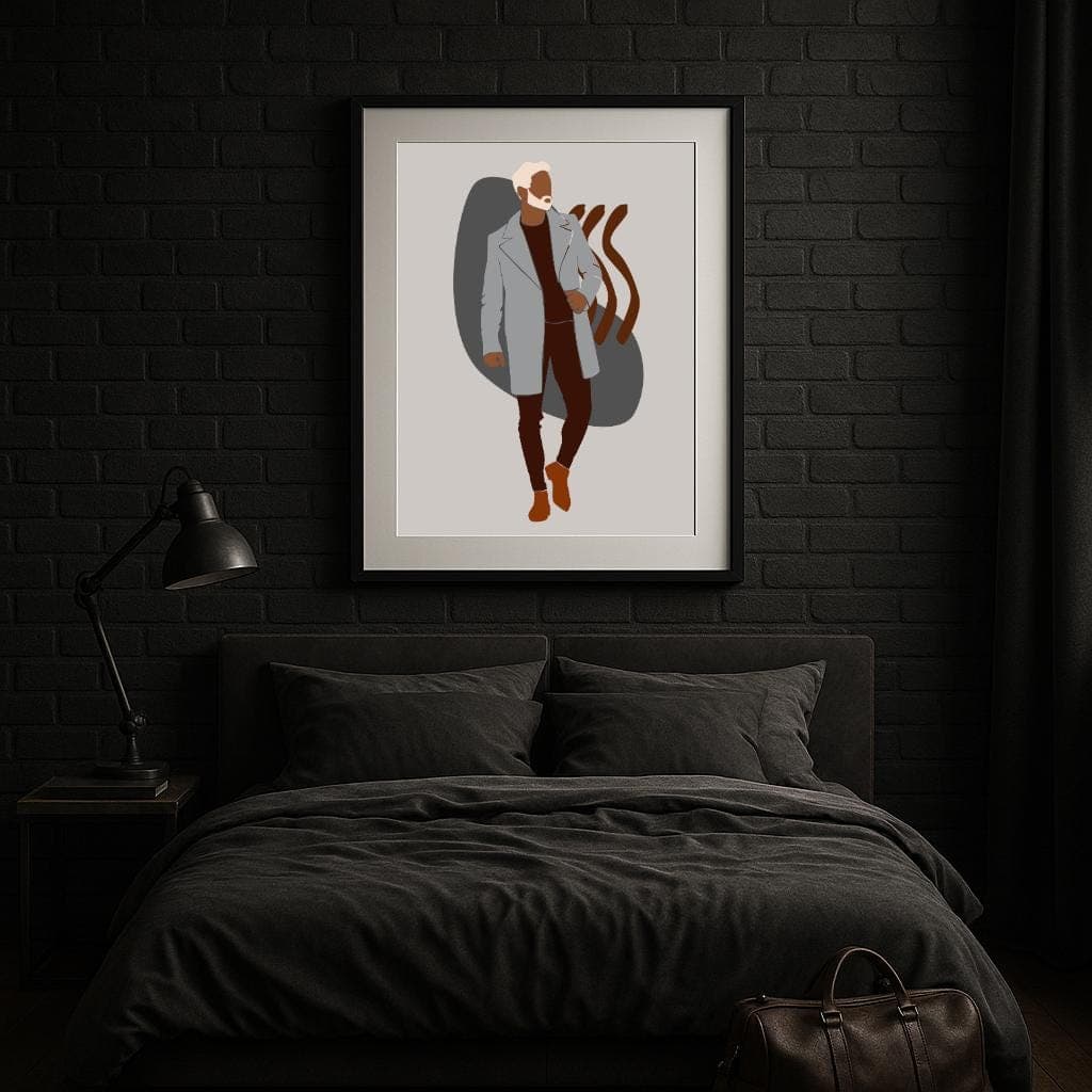 Afrocentric Black Man Portrait Print – Grey Coat Illustration, Contemporary Masculine Home & Gallery Art - image 3
