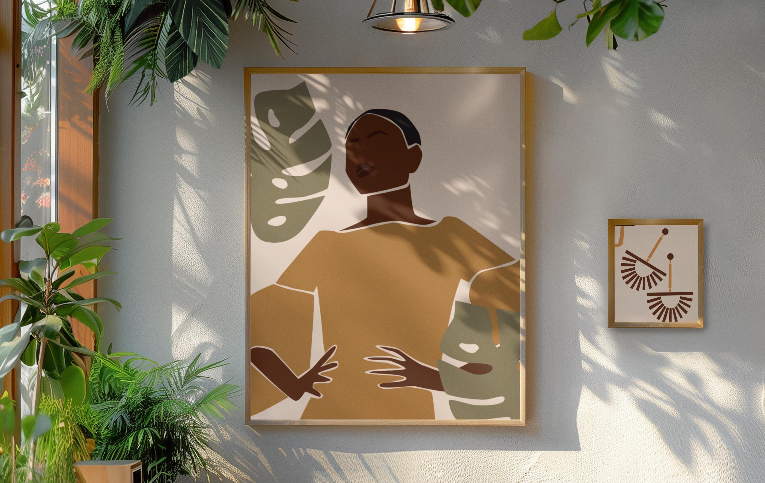 Autumn Wall Art Black Woman Print, Golden Tunic Illustration, Modern Fashion Poster, Minimalist Home Decor A3 A4 5x7 6x4 - image 4