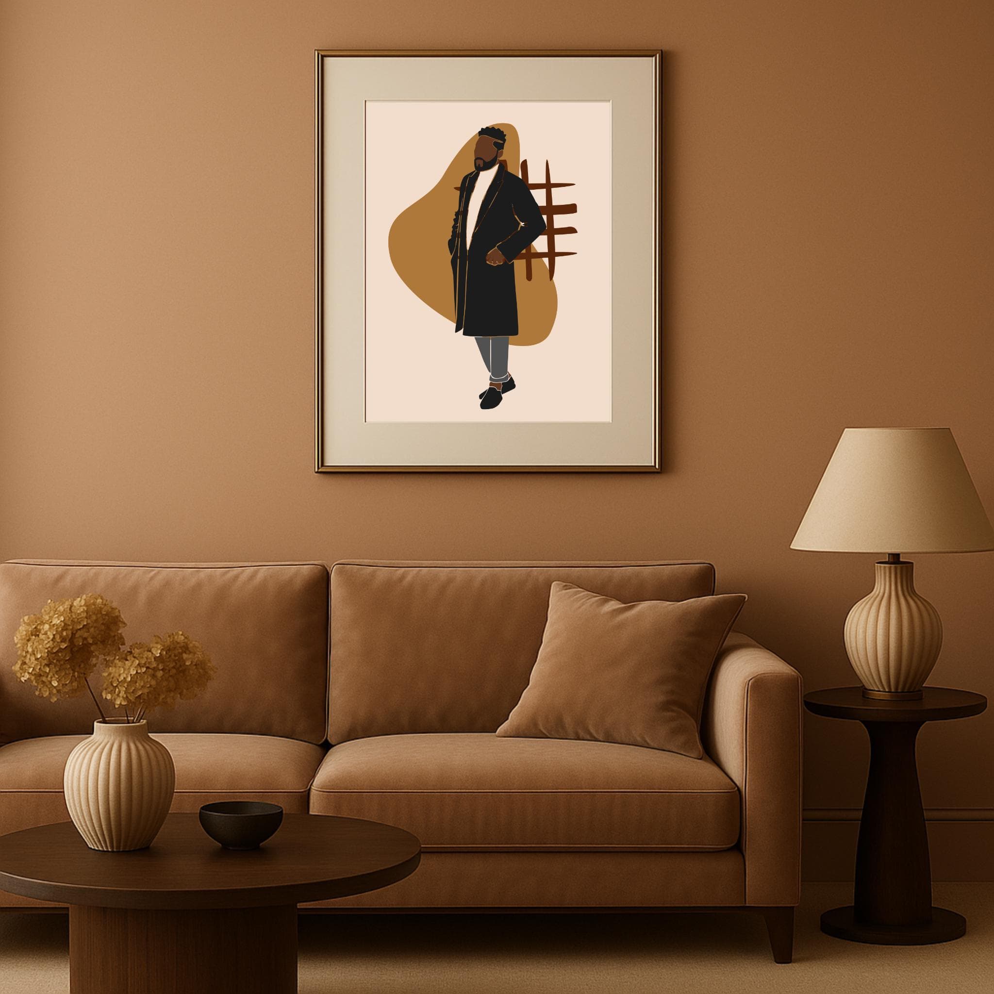 Black Man Portrait Art Print – Afrocentric Illustration in Long Coat, Modern Masculine Wall Decor - image 4