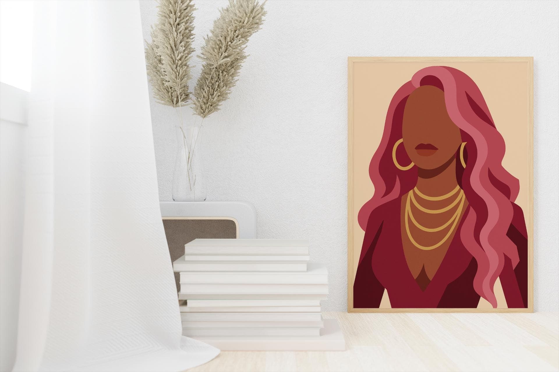 Pink Hair Black Girl Art Print – Urban Hip Hop Baddie Illustration, Bedroom Wall Decor