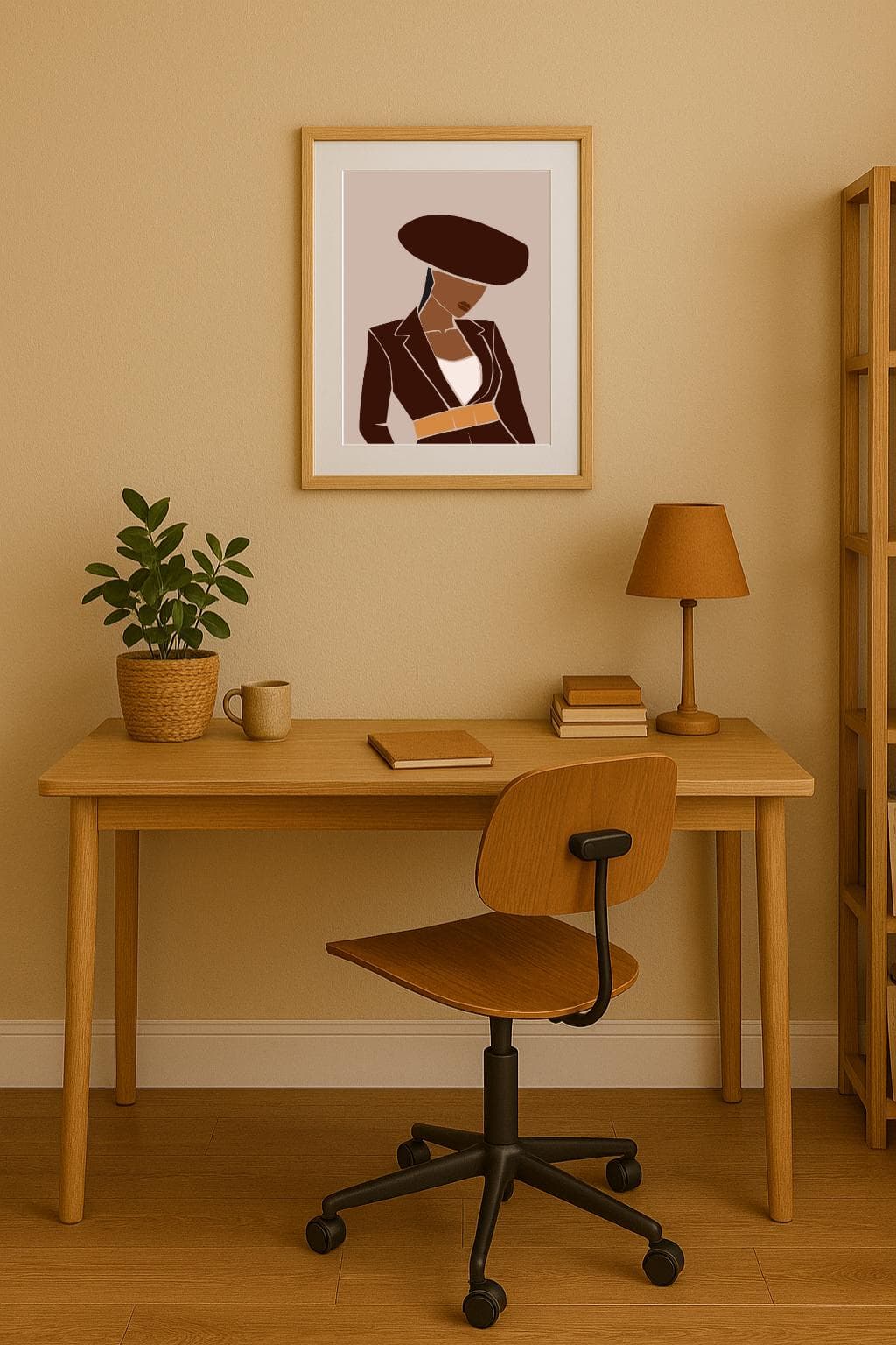 Minimalist Woman in Chic Hat – Fashion Wall Art Print | Neutral Brown Tones | Modern Editorial Home Decor | Free Gift Included - image 3