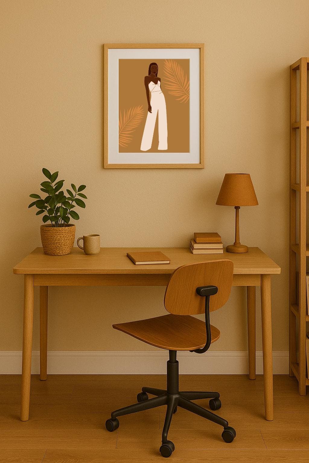 Minimalist Palm Leaf Fashion Wall Art Print – Elegant Neutral Woman Silhouette | Warm Earth Tones | Free Gift Included A3 A4 5x7 6x4 - image 4